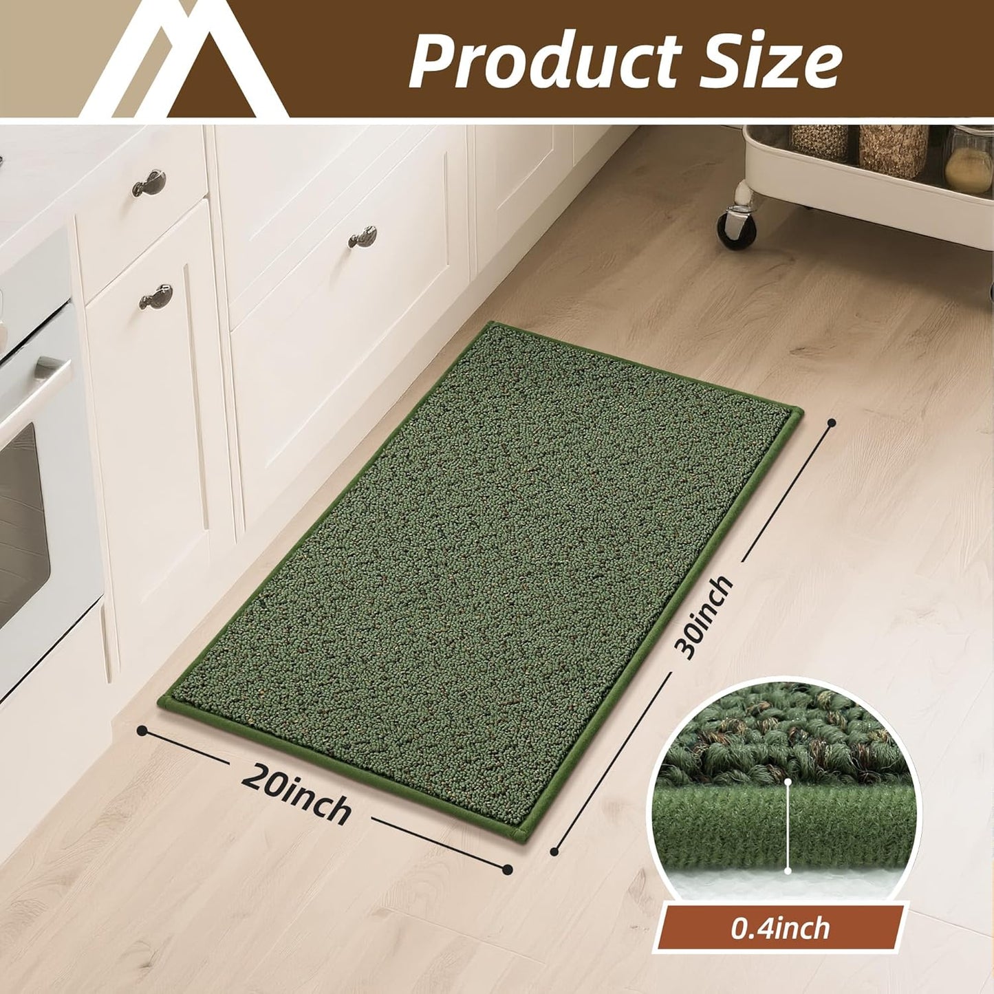 COSY HOMEER Kitchen Rugs 20"x32" Non-Slip Kitchen Mats for Floor Absorbent Stain Resistant Kitchen Floor Mat Machine Washable Rugs for Kitchen,Hallway,Sink,Green