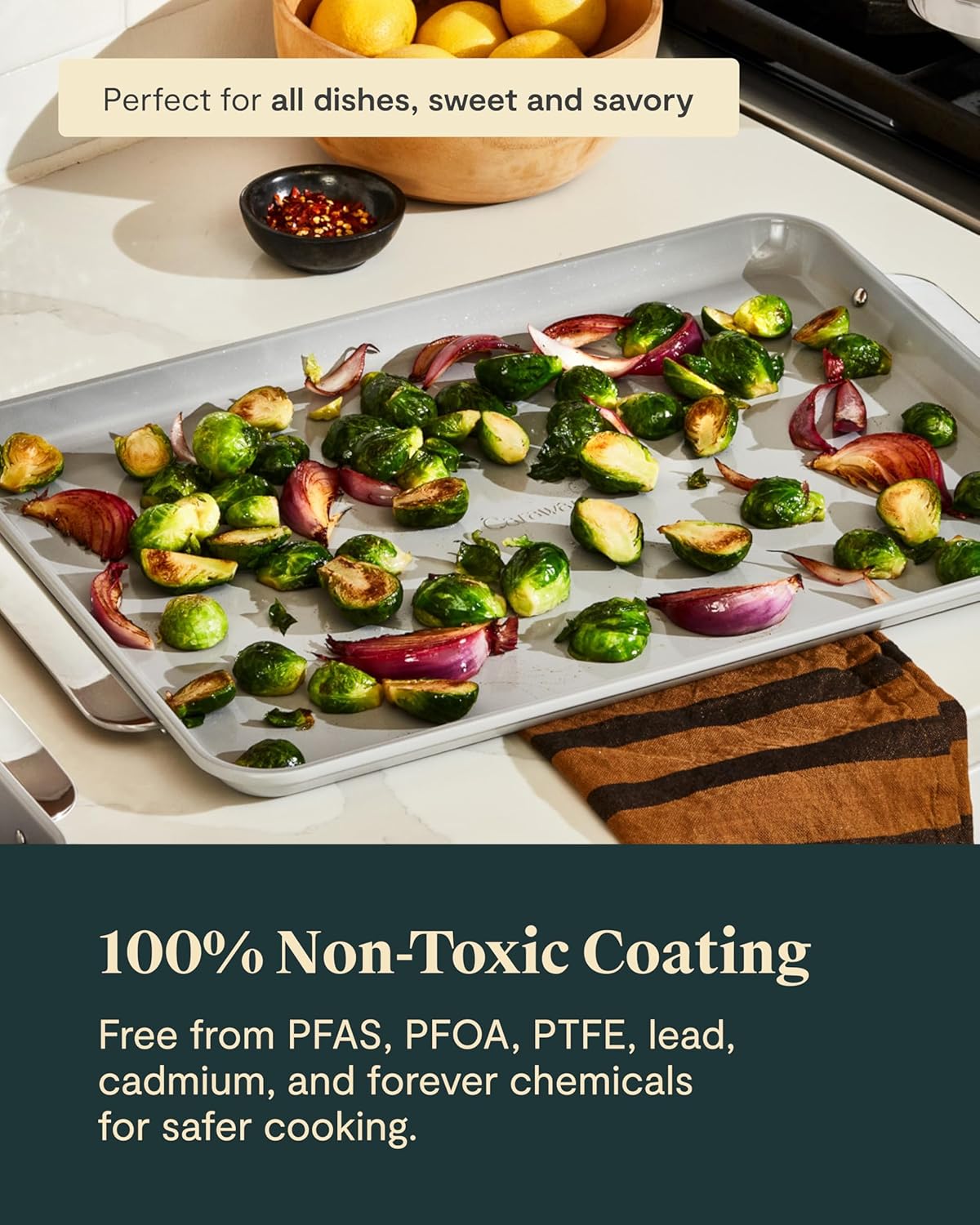 Caraway Non-Stick Ceramic Large Baking Sheet Duo - Naturally Slick Ceramic Coating - Non-Toxic, PTFE & PFOA Free - Perfect for Baking, Roasting, and More - Large (18" x 13") - White