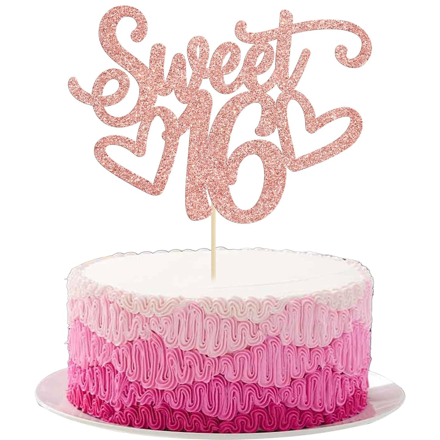 Gyufise 1Pc Sweet Teenager 16 Cake Topper Glitter 16th Birthday Cake Pick for Cheers to 16 Years Old 16th Birthday Party Cake Decorations Supplies Rose Gold