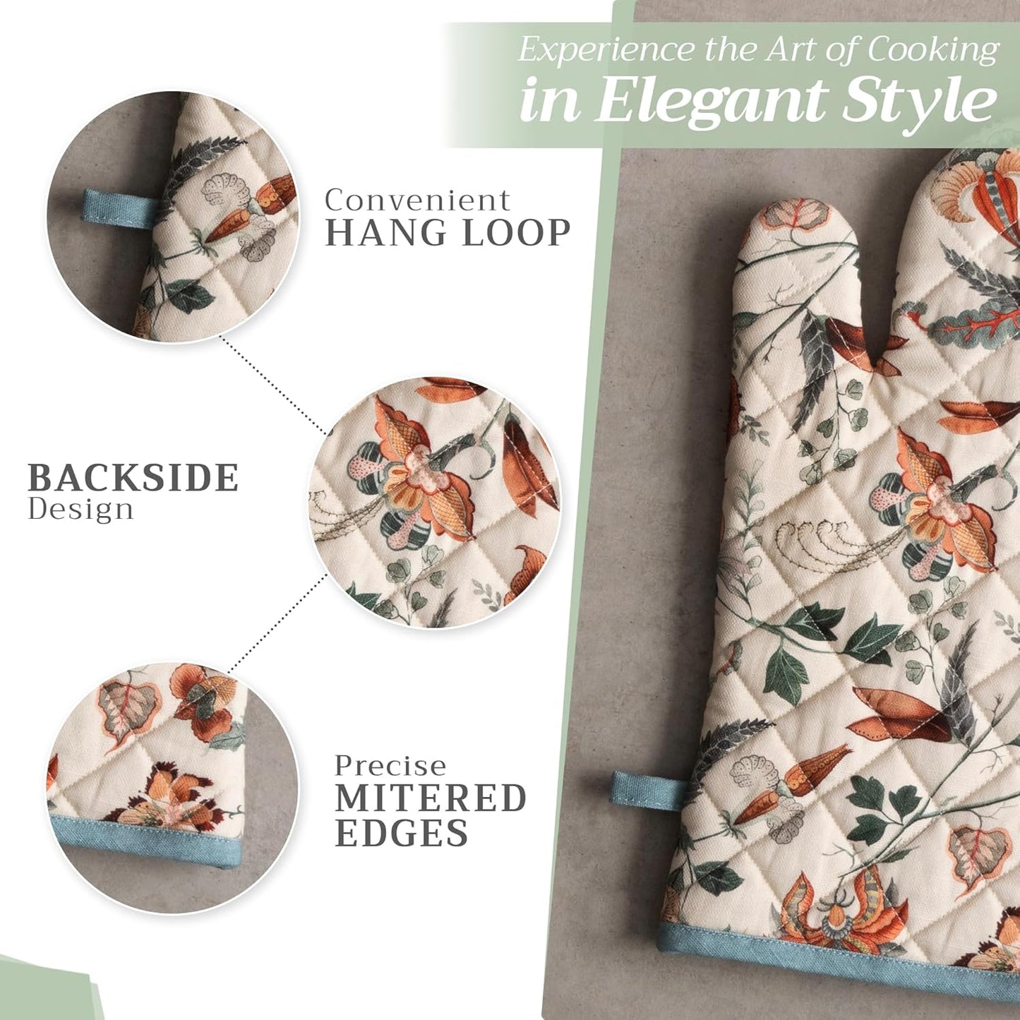 Maison d' Hermine Oven Gloves 100% Cotton Oven Mitt 7" x 13" with Loop Heat Resistant, BBQ, Cooking Gloves, Baking, Grilling, Kitchen, Handling Hot Pans (Pack of 1, Dalida)