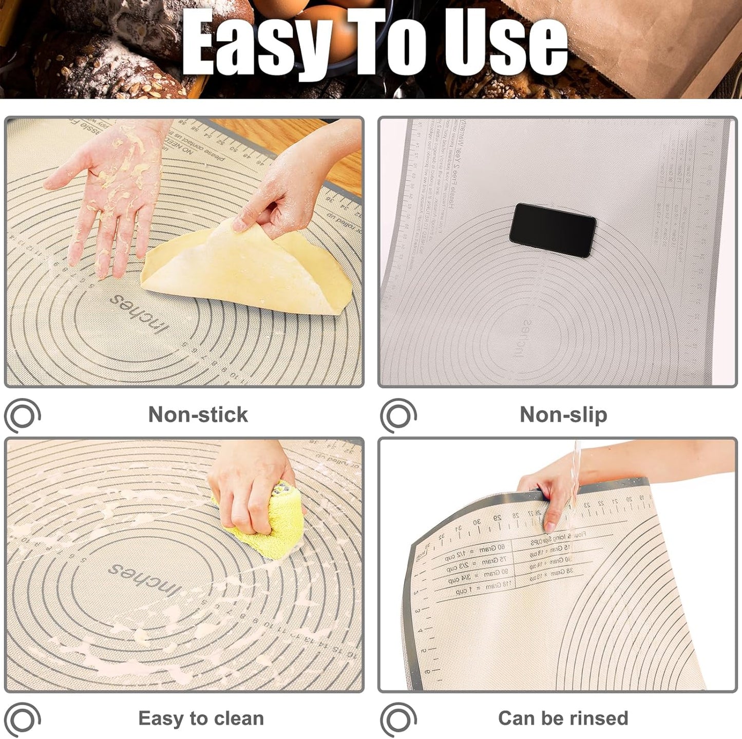 Silicone Pastry Mat 34 X 26 Inch - Nonstick Baking Mat Perfect for Dough, Pastry, Pie Crust, Fondant, Bread, Cookies, Pasta, Pizza