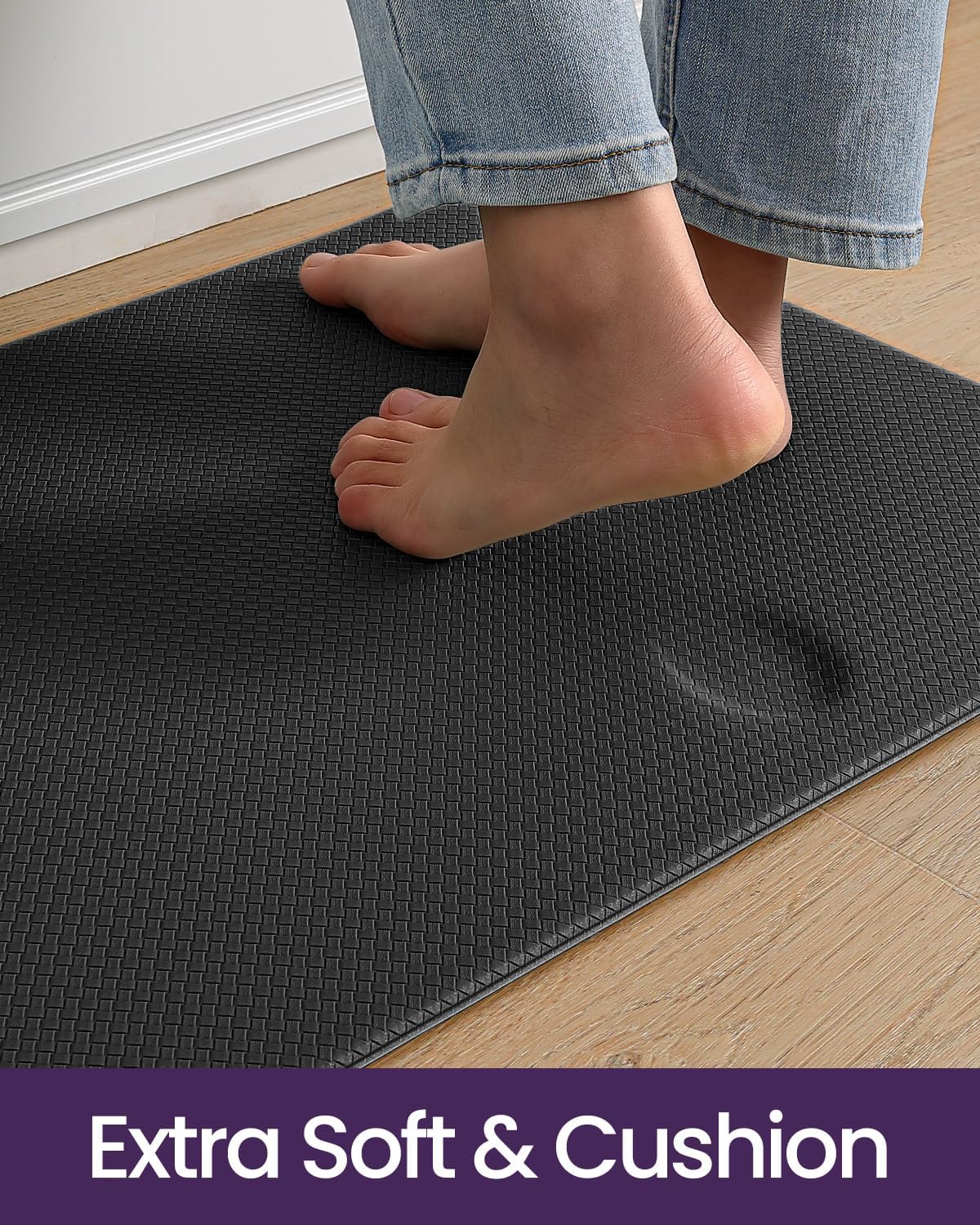 DEXI Kitchen Floor Mats Cushioned Anti Fatigue, 23x59, Large Wide Standing Runner Rug Waterproof, Comfort Memory Foam Padded for Front Sink Laundry, Black