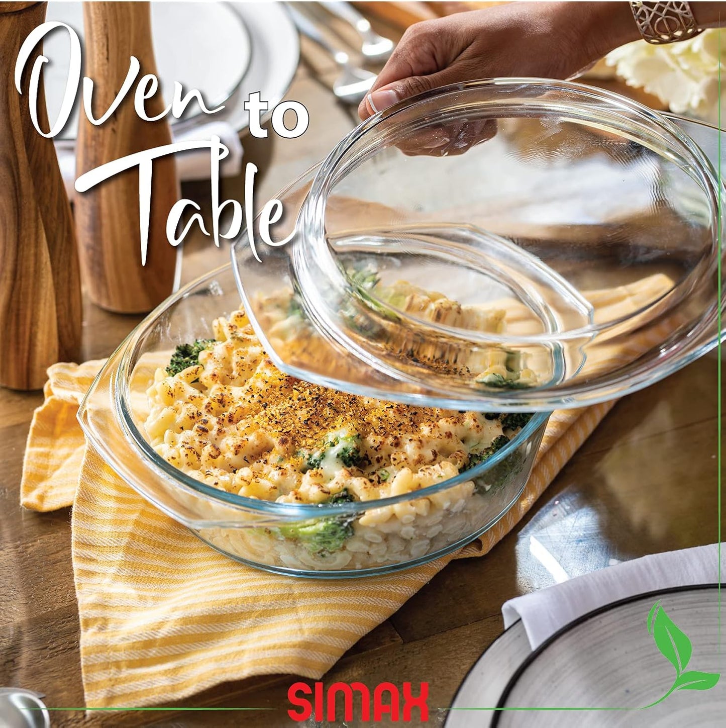 Simax Casserole Dish with Lid, 2 Quart Round Glass Casserole Dishes for Oven with Lid and Handles, Baking Dishes for Oven, Covered Bowl for Cooking, Baking, Serving, Microwave, Dishwasher, and Oven Safe Cookware