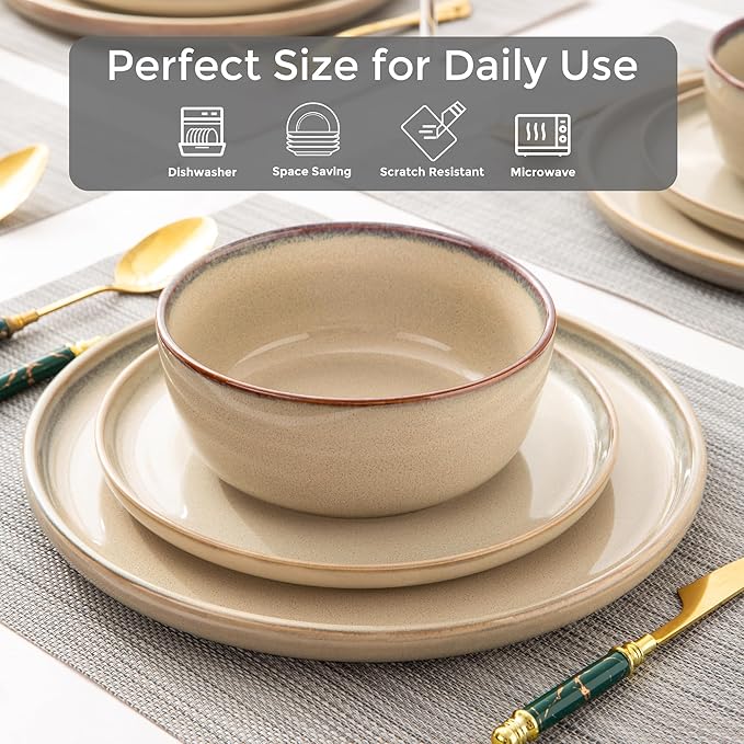 AmorArc Stoneware Dinnerware Sets,Round Reactive Glaze Ceramic Plates and Bowls Sets,Highly Scratch Resistant | Dishwasher & Microwave Safe Dishes,Service for 6 (18pc)