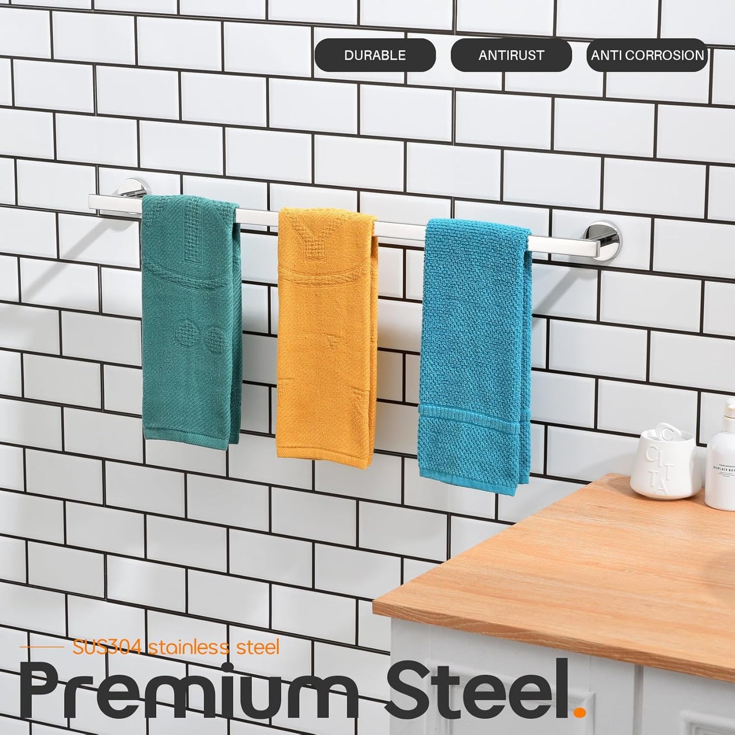 32 Inch Bathroom Towel Bar Bath Towel Rack Kitchen Towel Holder Long Towel Rails Wall Mounted SUS304 Stainless Steel 2 Pack Polished Chrome AN4001CH-L32-P2