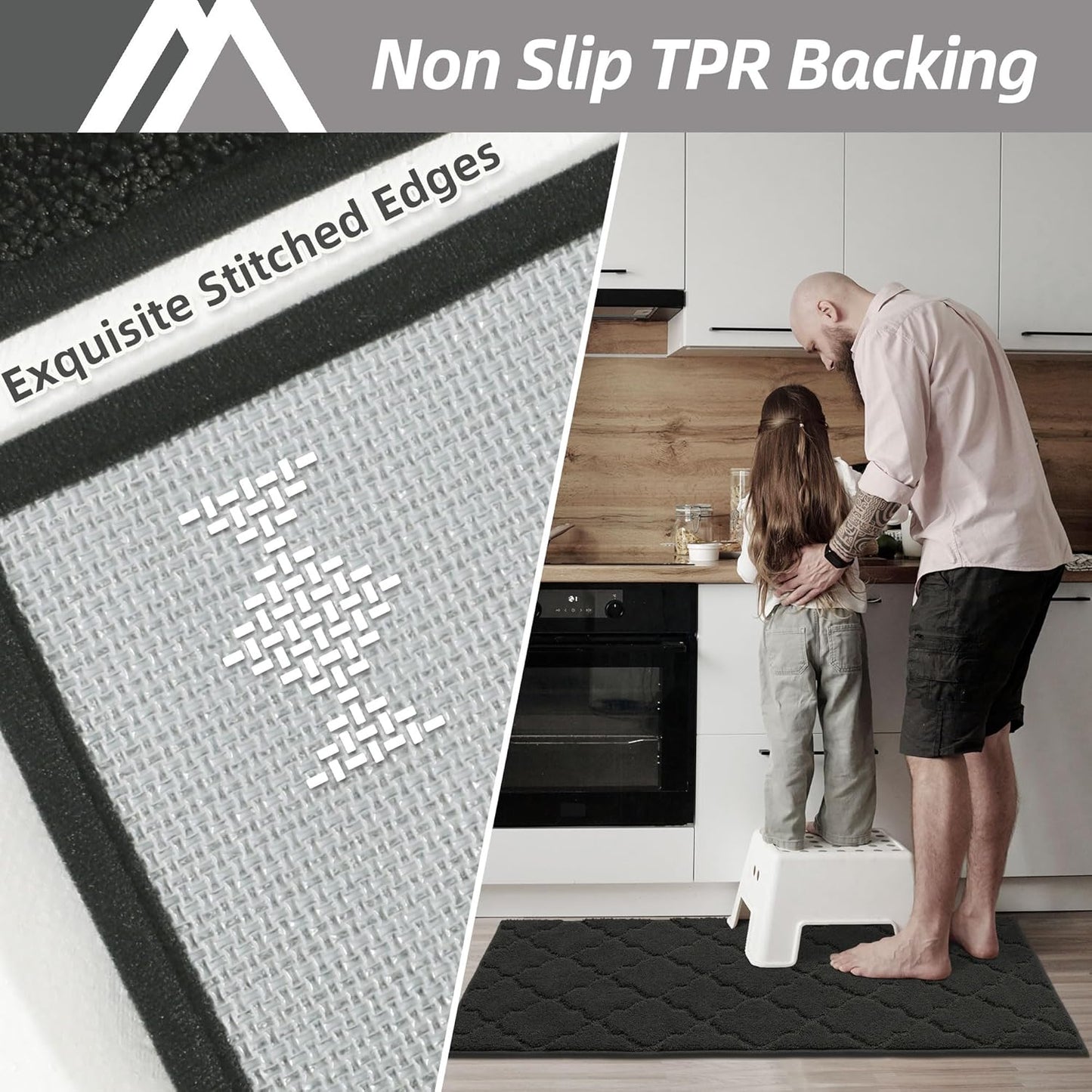 COSY HOMEER Soft Kitchen Floor Mats for in Front of Sink Super Absorbent Kitchen Rugs and Mats 20"x79" Non-Skid Kitchen Mat Standing Mat Washable,Polyester,Black