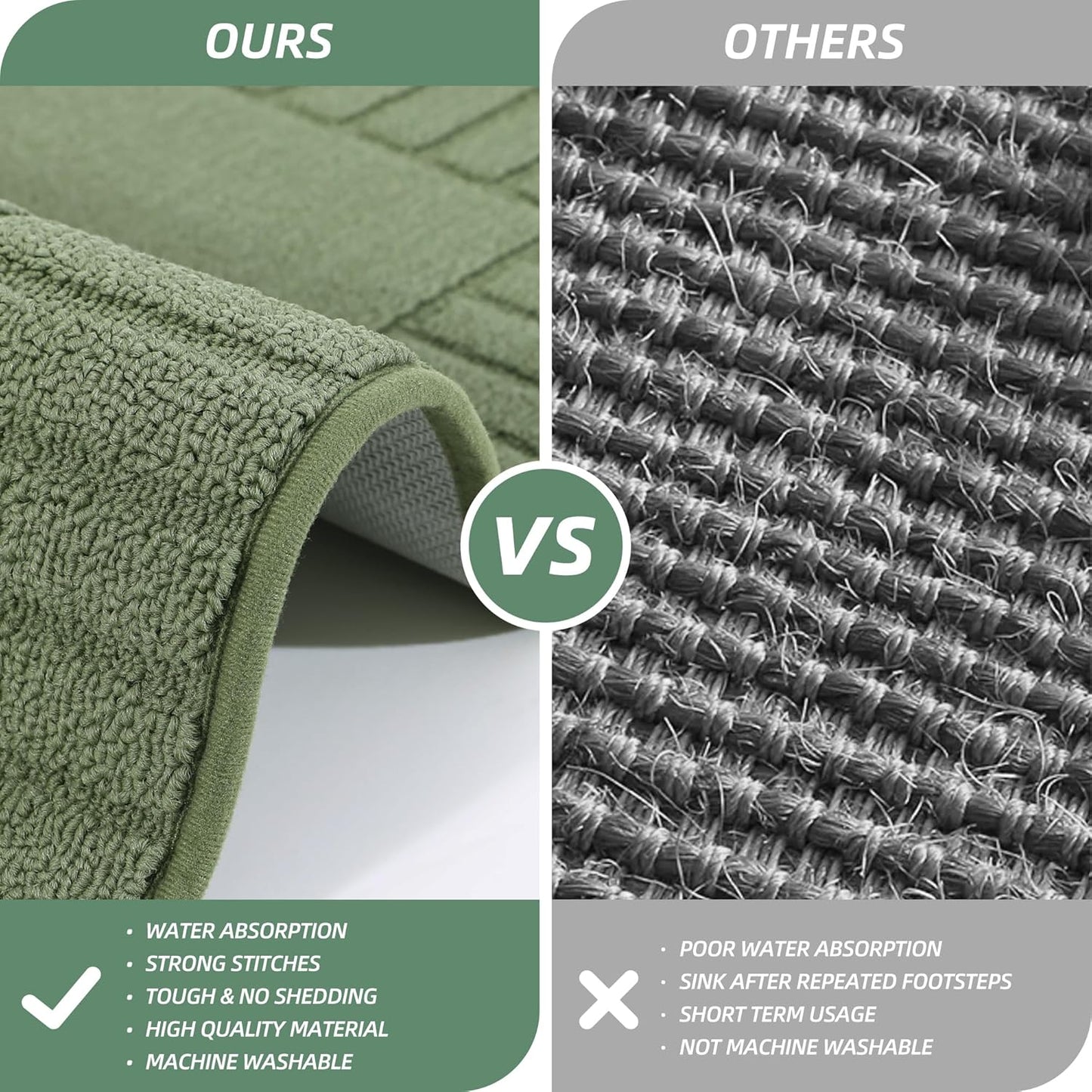 BEQHAUSE-Kitchen-Rugs-Non Slip-Kitchen-Mats-for-Floor Machine Washable Kitchen Rugs Absorbent Kitchen Carpet with TPR Non Skid Backing,Green, 24”x71”