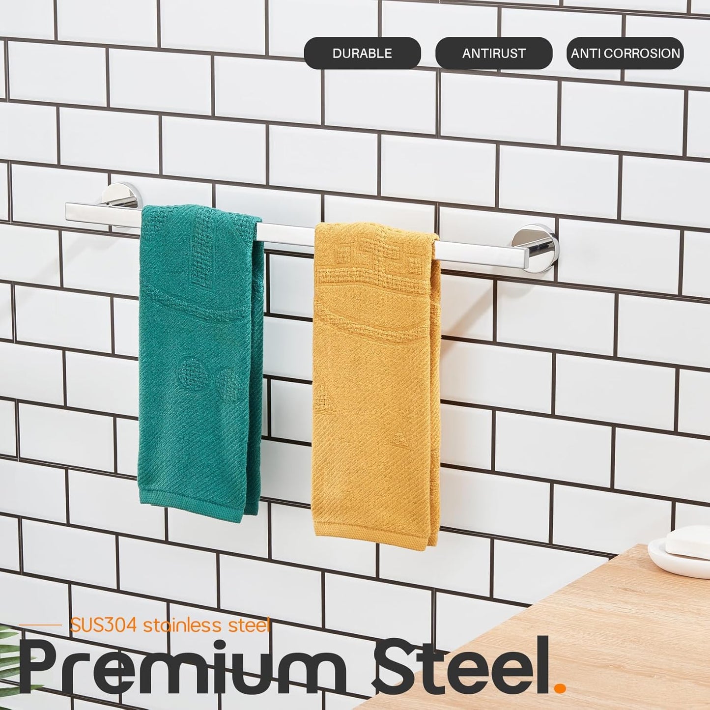 20 Inch Bathroom Towel Bar Bath Towel Rack Kitchen Towel Holder Towel Shelf Wall Mounted SUS304 Stainless Steel Polished Chrome AN4001CH-L20