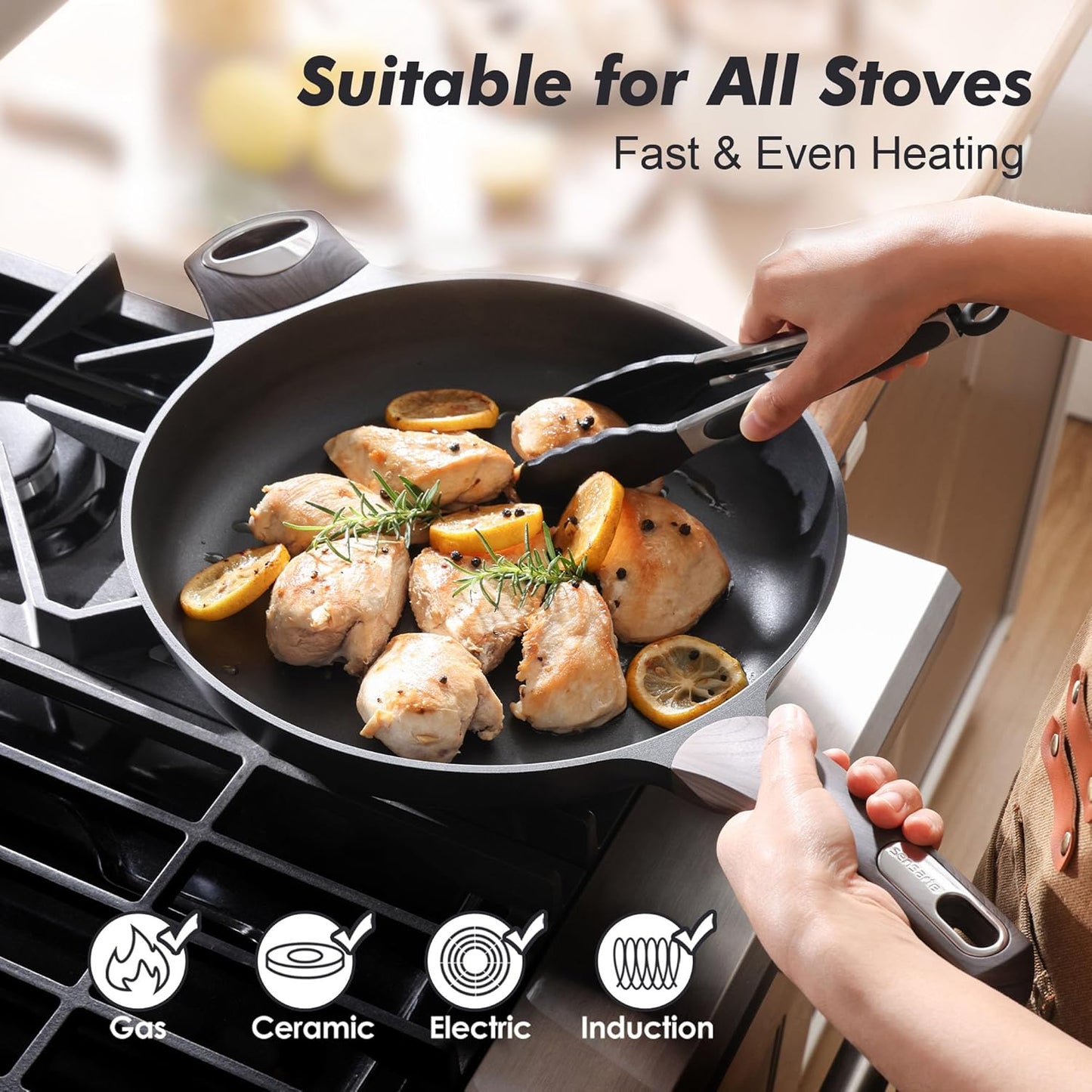 SENSARTE Nonstick Frying Pan Skillet 12.5Inch Large Non Stick Omelette Pans with Ergonomic Handle, Healthy Kitchen Cooking Chef's Pan, Free of Intentionally Added PFOA, Induction Compatible, Black