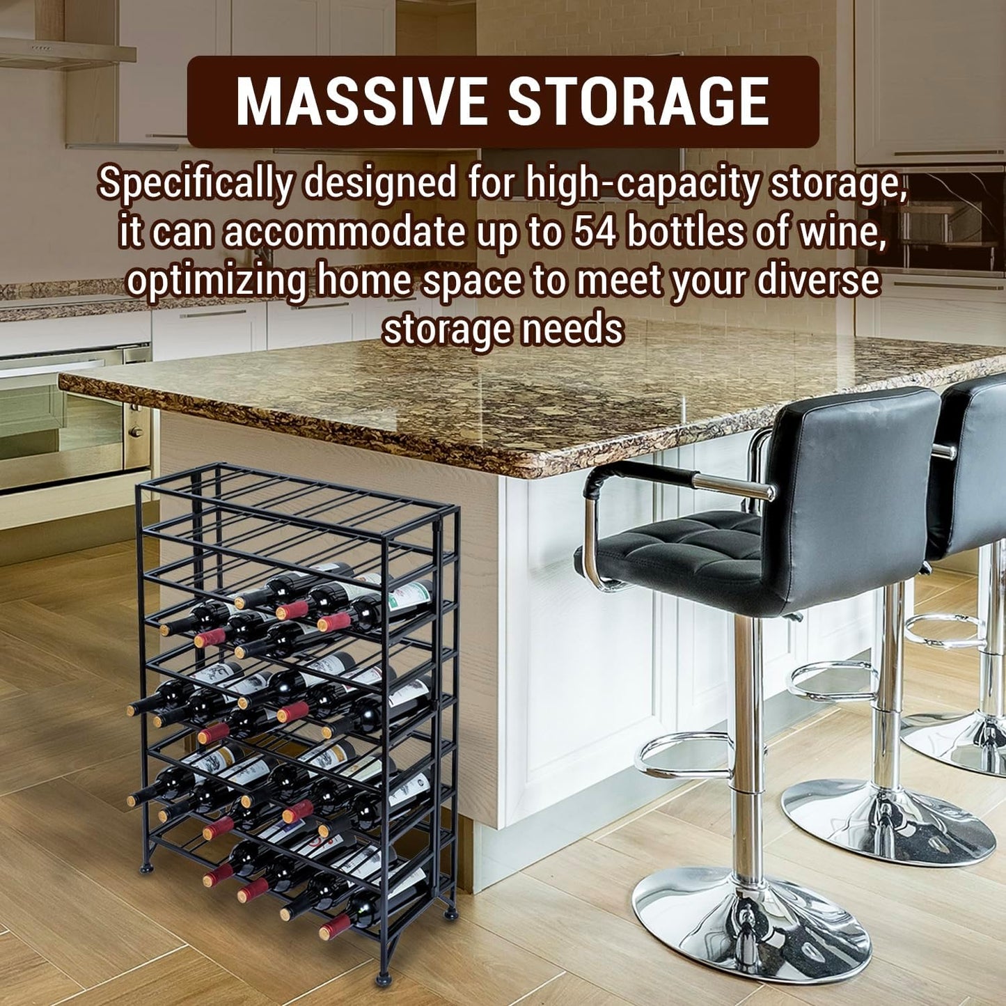 Wine Rack Freestanding Floor,Gray Metal Wine Rack, 9 Tier Wine Stand,Wine Storage Holds up to 54 Bottles,No Assembly Required