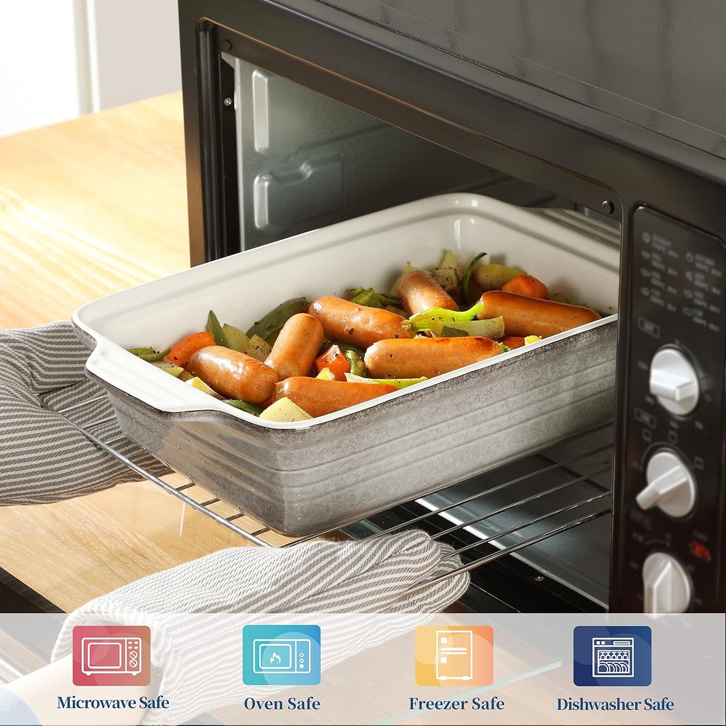 LOVECASA 4.5 Quart Ceramic Casserole Dish with Lid, 9x13 Baking Dish for Oven, Lasagna Pan Deep with Handles, Stoneware Bakeware, Oven & Dishwasher Safe, Grey