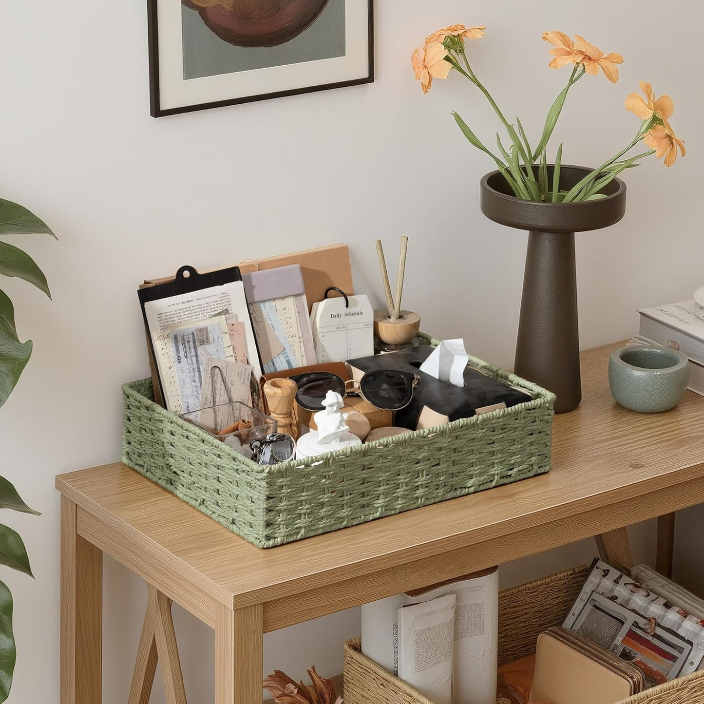 StorageWorks Bathroom Vanity Tray for Countertop, Bathroom Counter Tray for Decorative, Toilet Paper Baskets, Green, Larger, 2 Pack