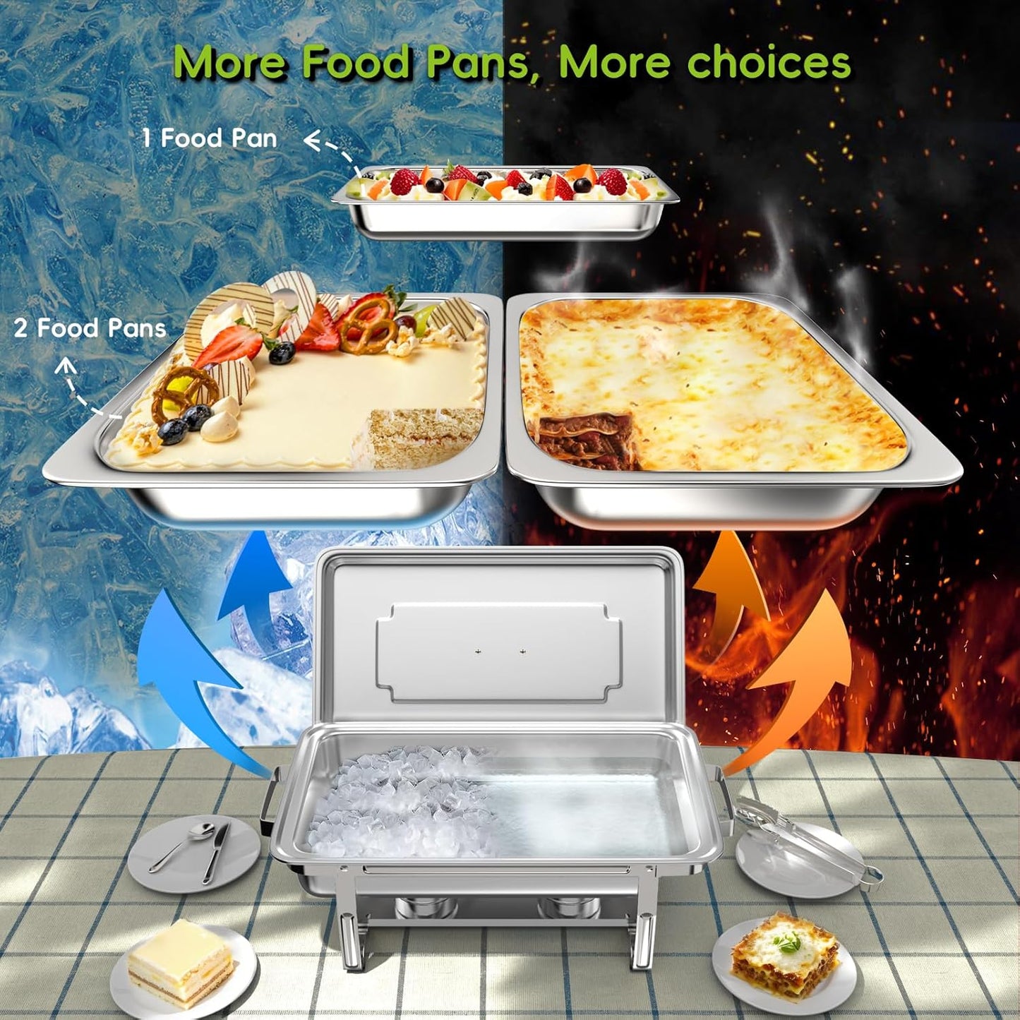 sifer 9Qt 2Pack [Multi-Size] Chafing Dish for Buffet | 80% Faster Screwless Assembly & Stackable Design for Wedding/Home/Christmas Buffets