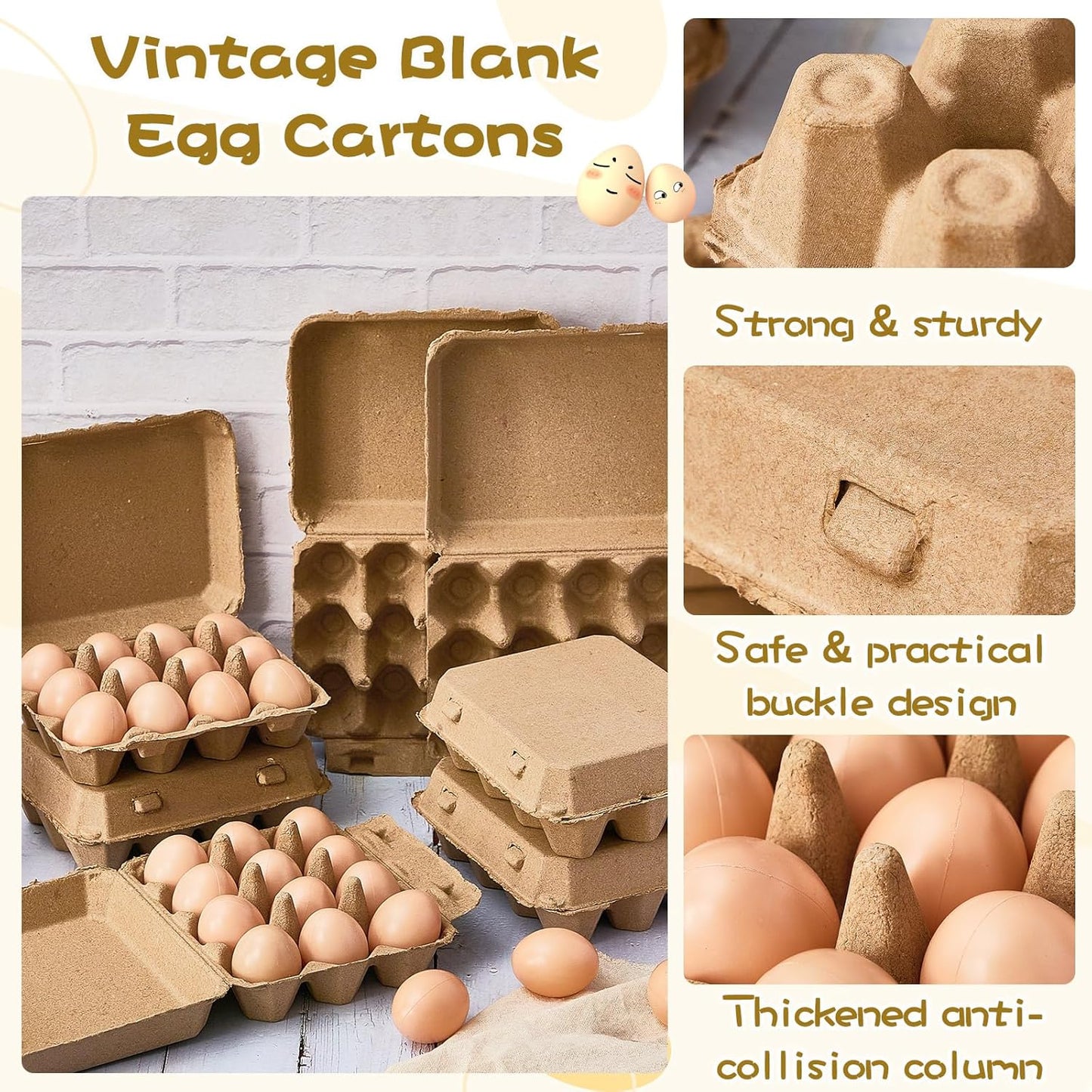Rtteri 25 Pieces Paper Pulp Egg Cartons 3x4 Style Vintage Blank Egg Cartons for Fresh Duck Quail Storage Kitchen Family Farmhouse