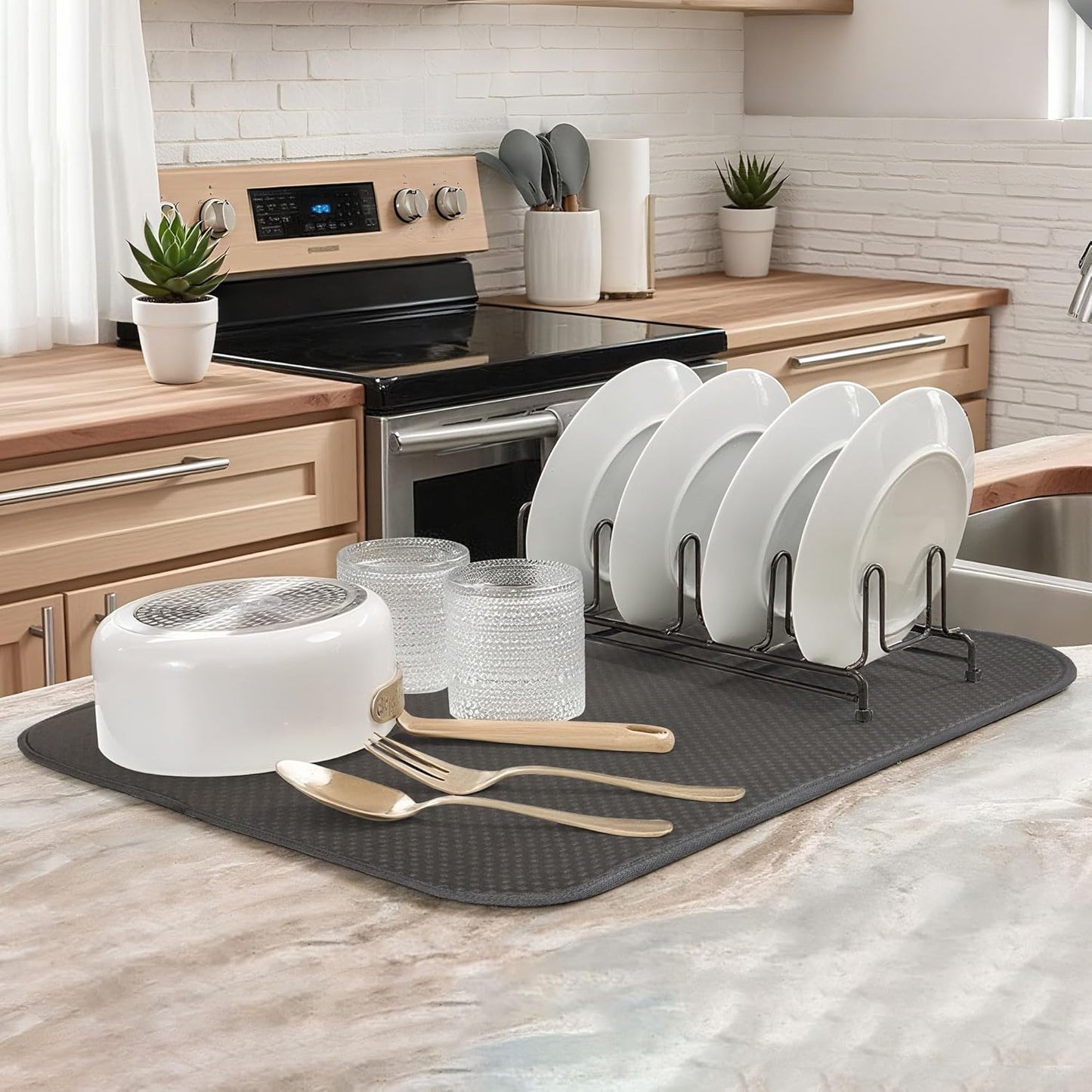 Dark Gray Dish Drying Mats 17” x 24” – Extra Large Kitchen Drying Mat for Countertop, Absorbent Microfiber Dish Rack Mat, Foldable Dish Pad for Dishes, Pans – Reusable Dish Drainer Mat