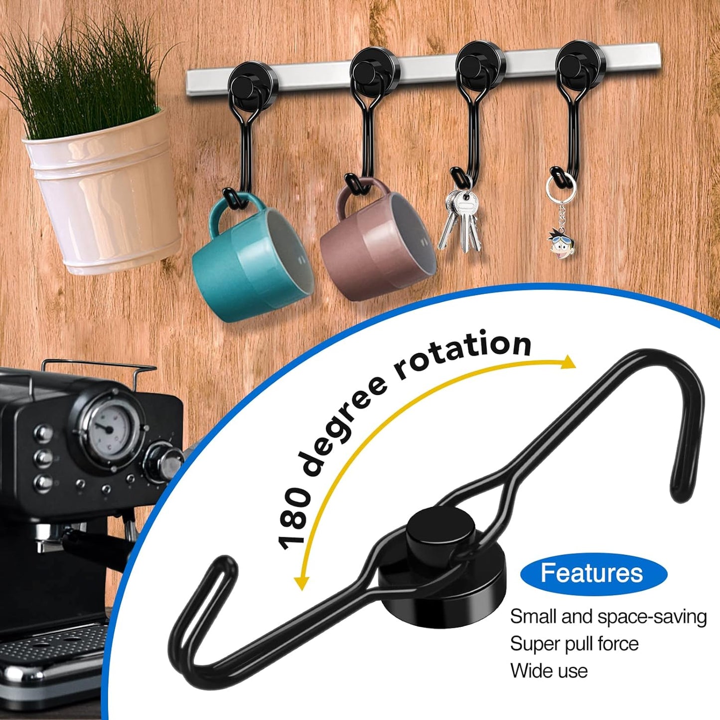 LOVIMAG Hooks, 30lbs+ Magnetic Magnet Hook 2025 Cruise Cabin Ship Essentials Heavy Duty Strong Refrigerator Fridge Hanging for Classroom Beach Vacation Kitchen Grills Home Mug Hanger (20 Pack), Black