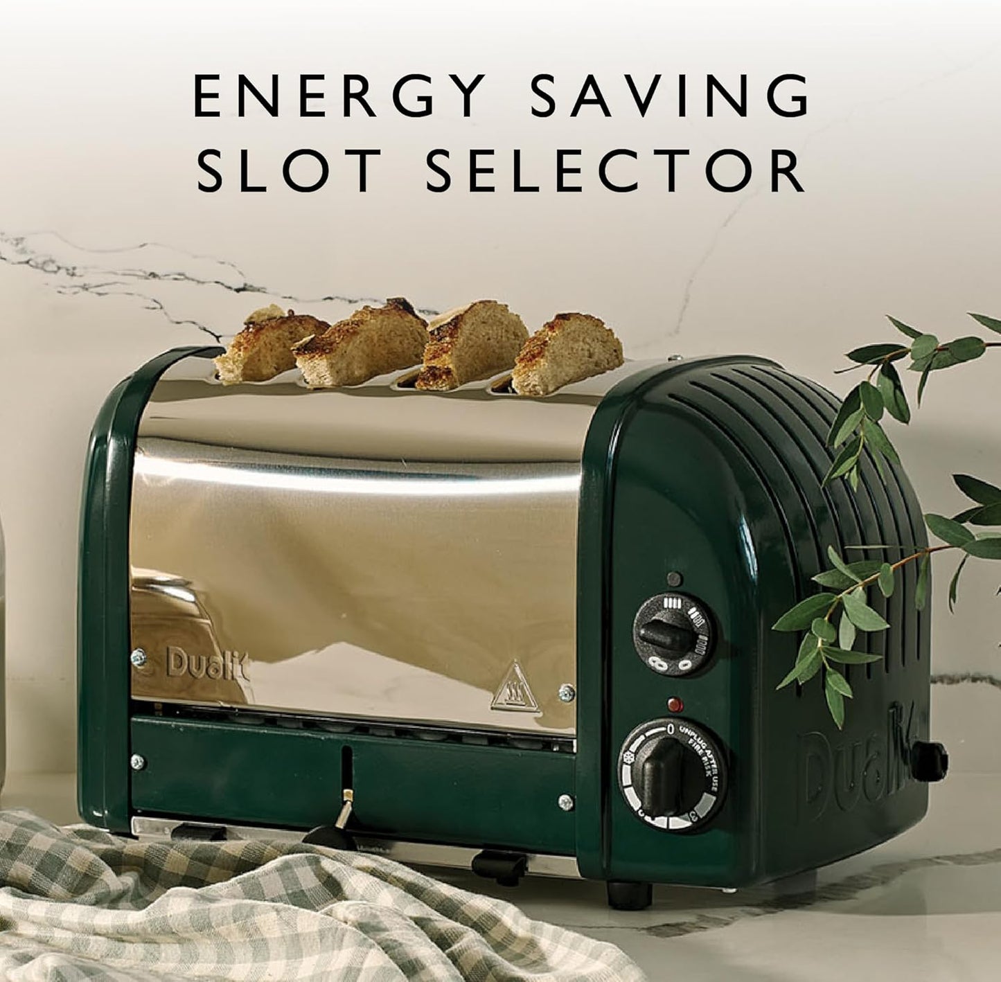 Dualit Classic 4 Slice NewGen Toaster - Stainless Steel - Hand Built in the UK - Replaceable ProHeat elements - Defrost Bread - Mechanical Timer - Evergreen Classic Toaster