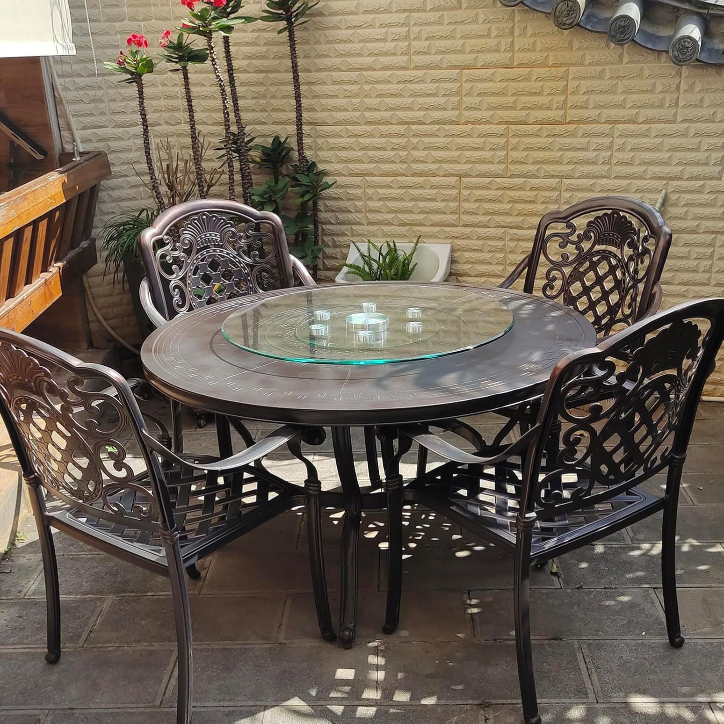 27" Large Lazy Susan Glass Serving Tray for Dining Table, Kitchen Round Clear Tabletop Turntable with Swivel Assist System, Silent & Smooth Spin Table Centerpiece