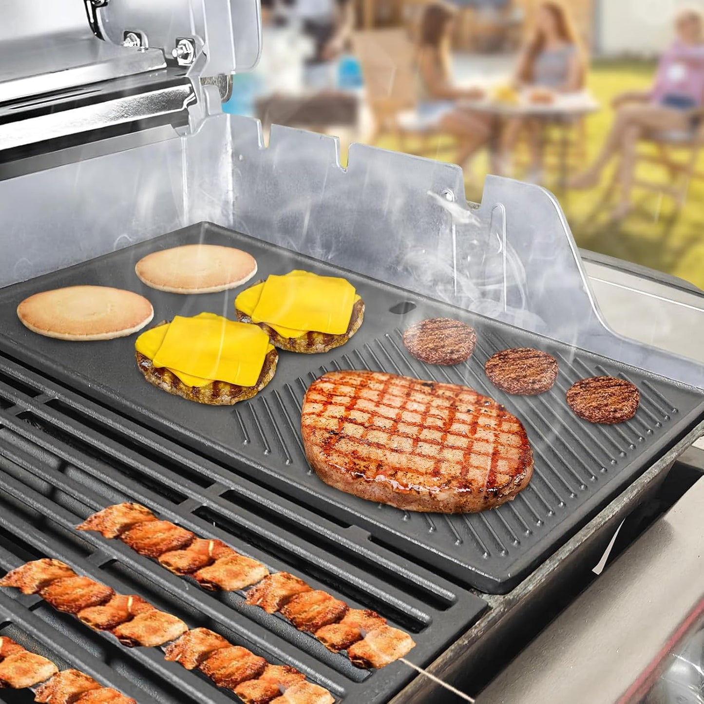 7566 Cast Iron Griddle for Weber Genesis 300 Series Grills – Compatible with Genesis E310, E320, E330, Cast Iron Reversible Griddle Plate Replacement for Weber 7524, 1 Pack