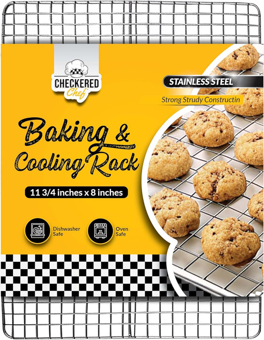 Checkered Chef Cooling Rack for Cooking and Baking - 8” x 11 ¾" Stainless Steel, Oven Safe Grid Wire Cookie Cooling Racks