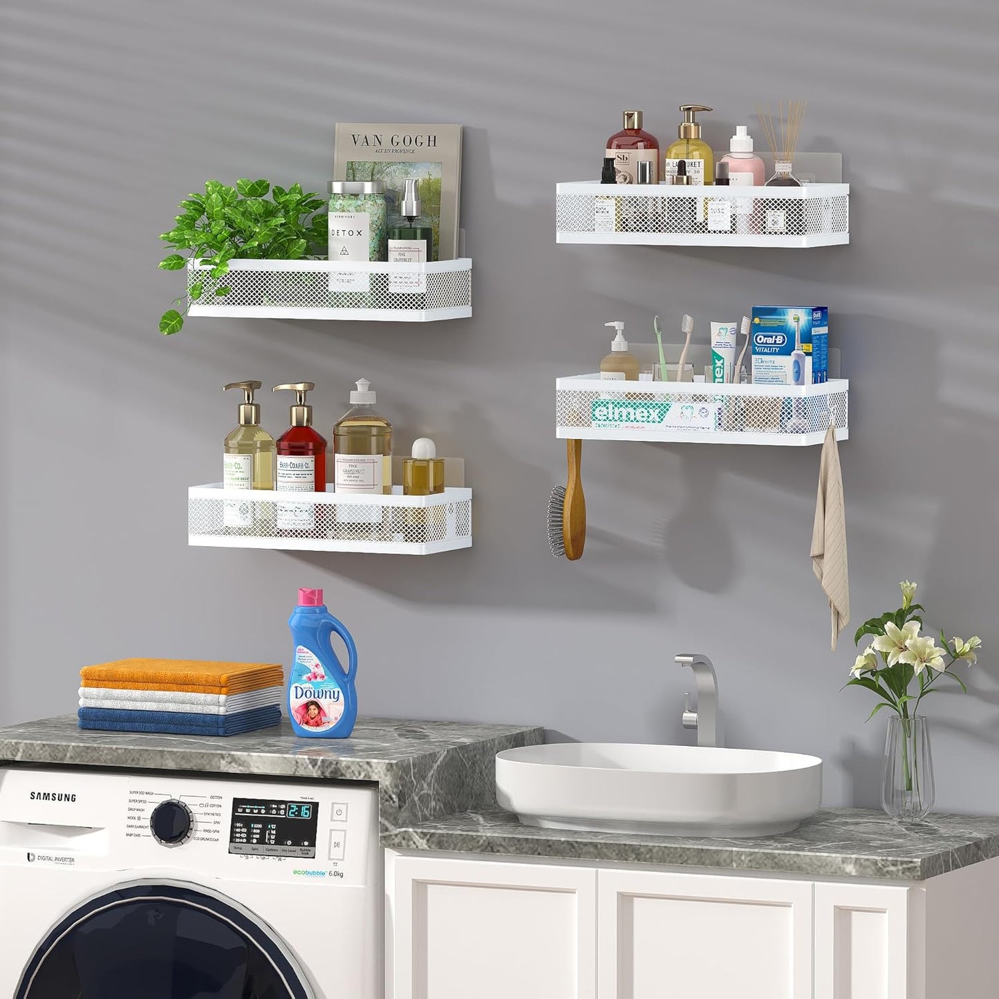 PUSDON Metal Wall Hanging Basket 2 Packs DIY Suitable for Multiple Scenes - Middle White Netting Set