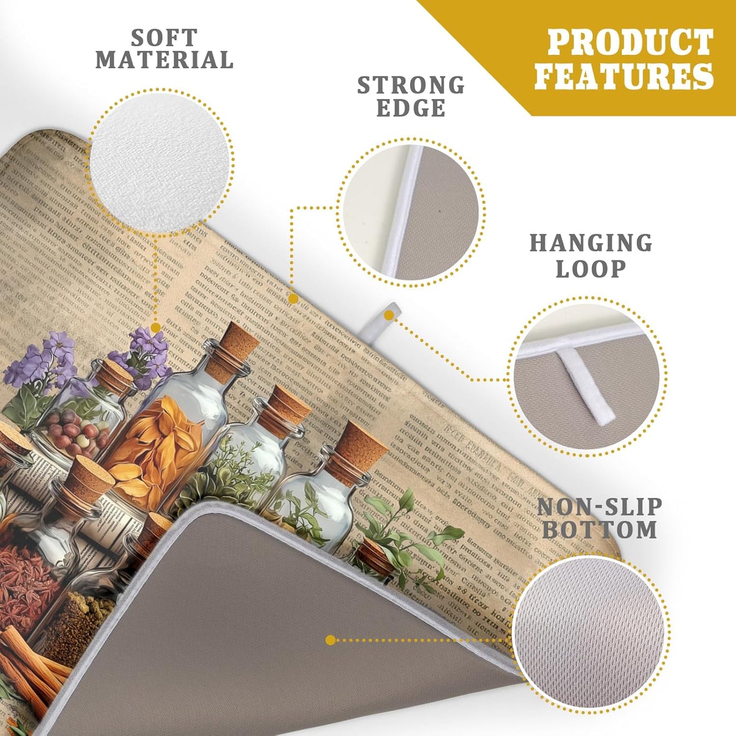 Herbs Kitchen Dish Drying Mat - Spice Bottle Absorbent Microfiber Dish Rack Mat Drying Pad 18 X 24 In