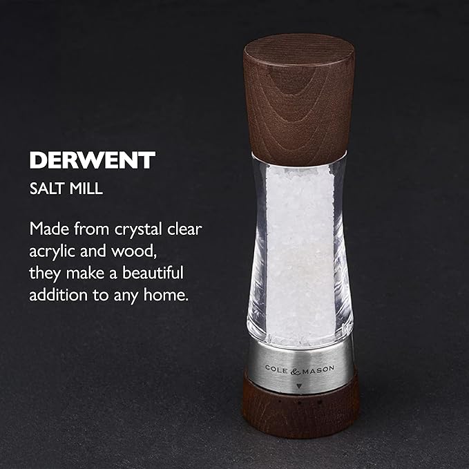 Cole & Mason Derwent Salt Mill - Gourmet Precision Salt Grinder - Refillable Seasoning and Spice Tools - Adjustable Seat, Himalayan and Kosher Salt Grinder Settings - Forest Wood