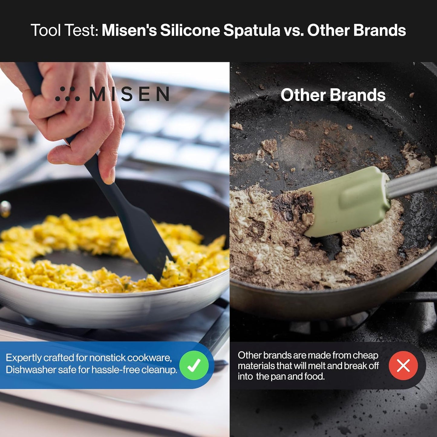 Misen Nonstick-Safe Silicone Spatula - Dishwasher Safe, Heat Resistant - Versatile Professional-Grade Kitchen Tool for Pancakes, Eggs, and Baking - Strong, Flexible, Durable Rubber Utensil - Black