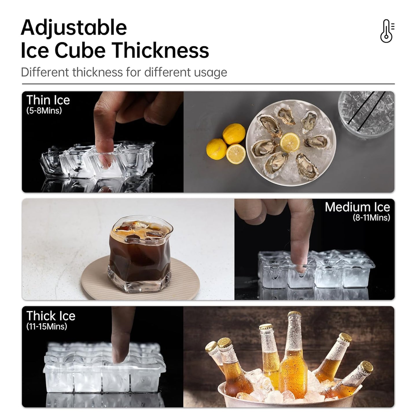 Commercial Ice Maker Machine, 360 lbs /24h, 200 lbs Ice Storage Bin, Stainless Steel, Self-Cleaning, LCD Display, Freestanding Ice Maker, Suitable for Home, Bar, Includes Connecting Hose, Silver