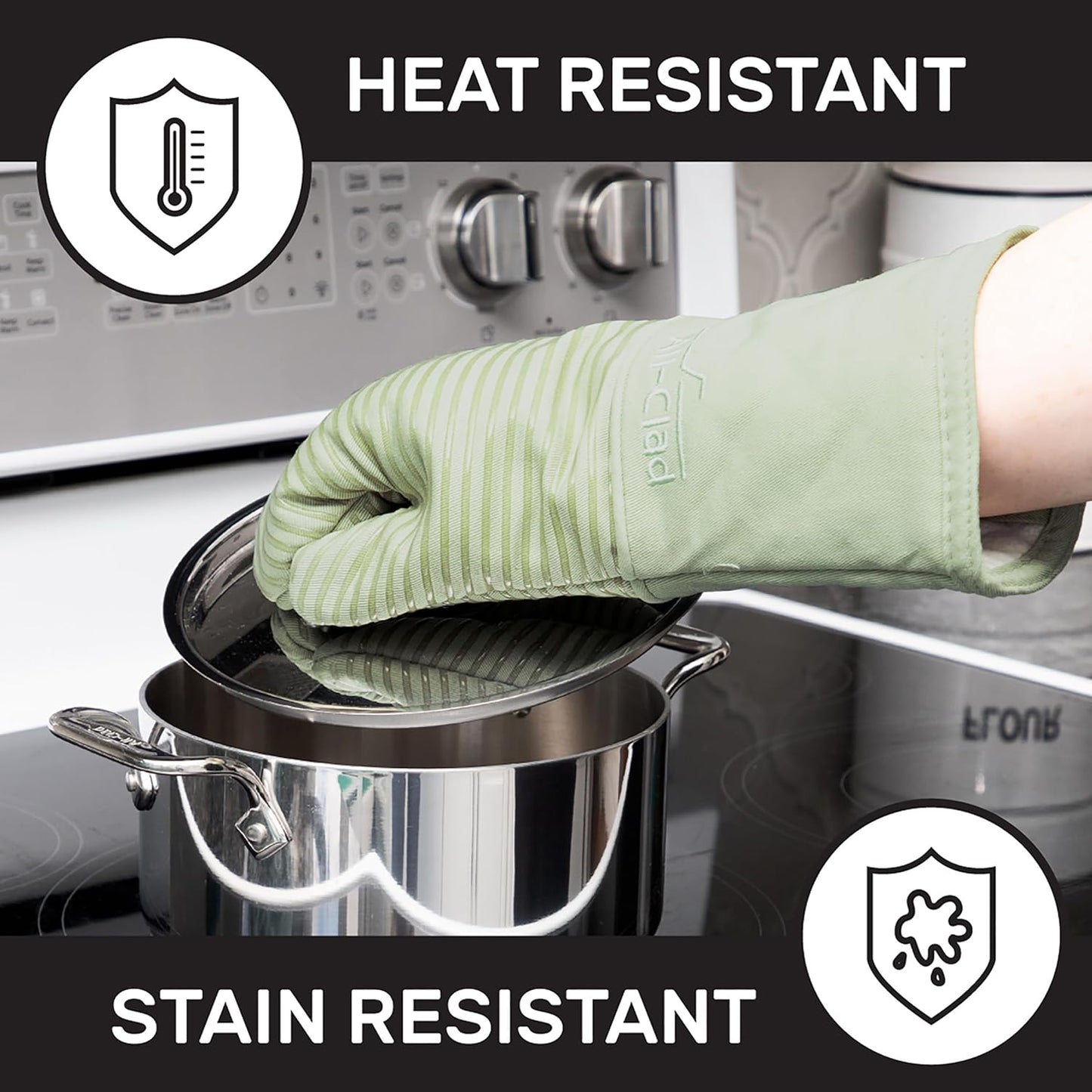 All-Clad Silicone Oven Mitts: Heat Resistant up to 500 Degrees - 100% Cotton & Silicone, 14"x7" Oven Mitt for Kitchen and Barbeque, 2-Pack, Fennel