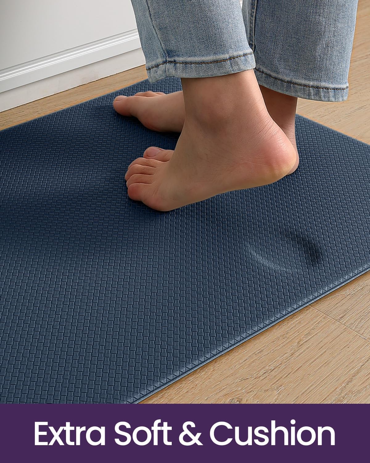 DEXI Kitchen Floor Mats Cushioned Anti Fatigue, 23x59, Large Wide Standing Runner Rug Waterproof, Comfort Memory Foam Padded for Front Sink Laundry, Navy