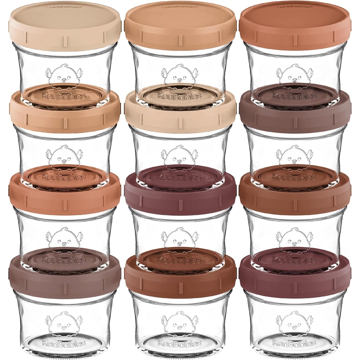 KeaBabies 12pk 4oz Glass Baby Food Containers with Lids - Leak-Proof, Microwavable Small Glass Jars, Baby Purees & Toddler Snack Storage Containers, BPA-Free, Dishwasher & Freezer Safe (Terracotta)