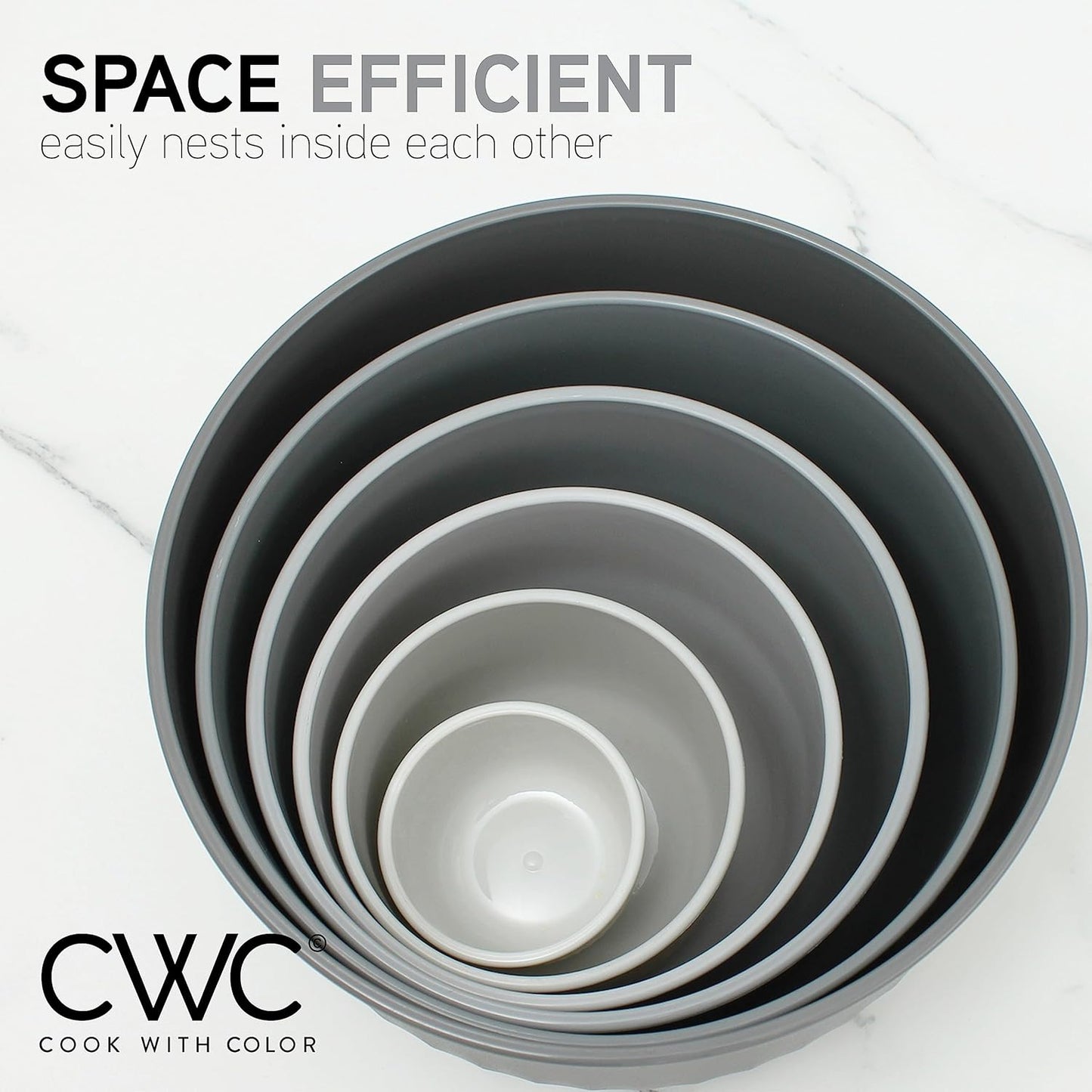 COOK WITH COLOR Prep Bowls with Lids- Wide and Deep Nesting Plastic Small Mixing Bowl Set with Lids, 12 Piece Set - Deep Bowls, Gray