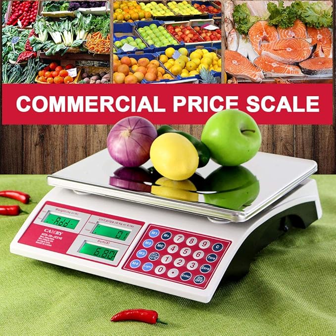 CAMRY Digital Price Computing Scale 66lb/30kg Commercial Produce Scale with Stainless Steel Platform and Green Backlight LCD Display for Meat, Fruit, Ideal for Deli, Farmers Markets, Restaurants