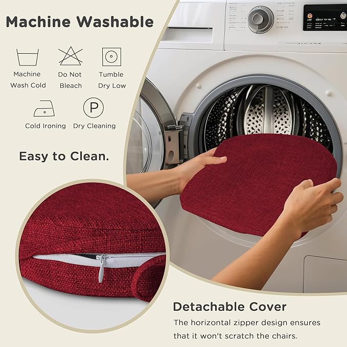 AddGrace Set of 4 Chair Cushions for Metal Dining Chairs 14x14 Chair Pads with Ties Non Slip Thick Seat Cushions with Textured and Removable Cover Red