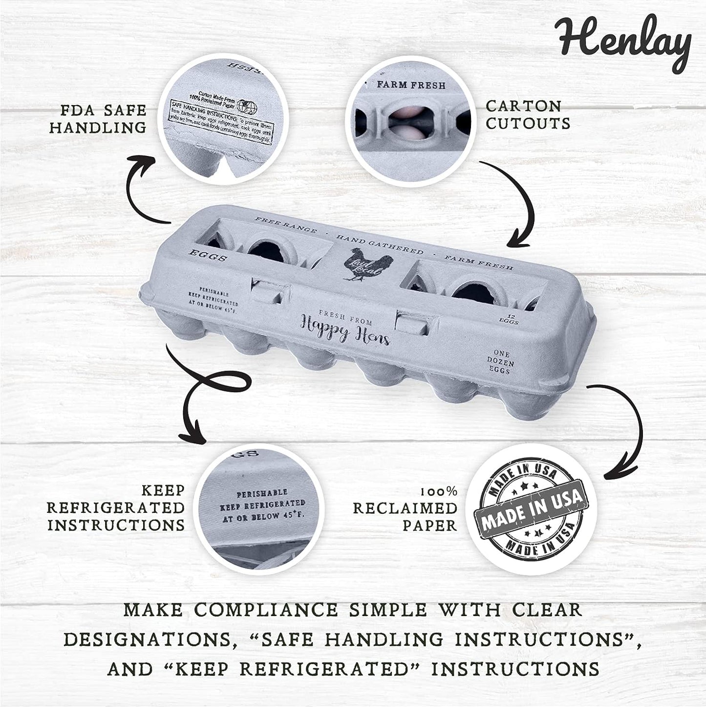 90 Egg Cartons- Adorable Printed Vintage Design for Farm Fresh Eggs, Recycled Paper Cardboard, Sturdy & Reusable, Carton Holds up to XL Chicken Eggs (90, Locally Laid Hen)