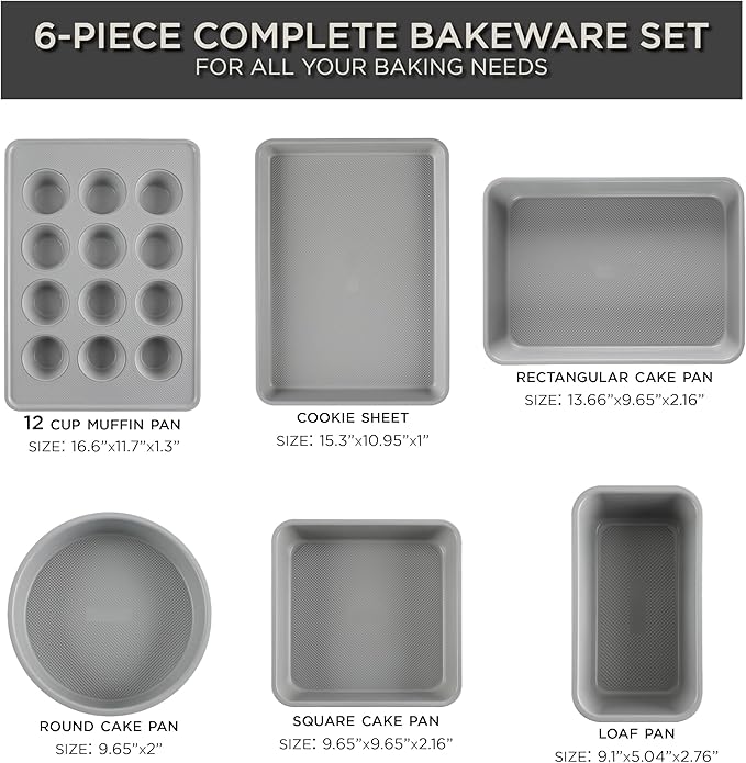 Country Kitchen Nonstick Stackable Bakeware Set - Durable, Easy Release Baking Set, Cream, 6 Pcs