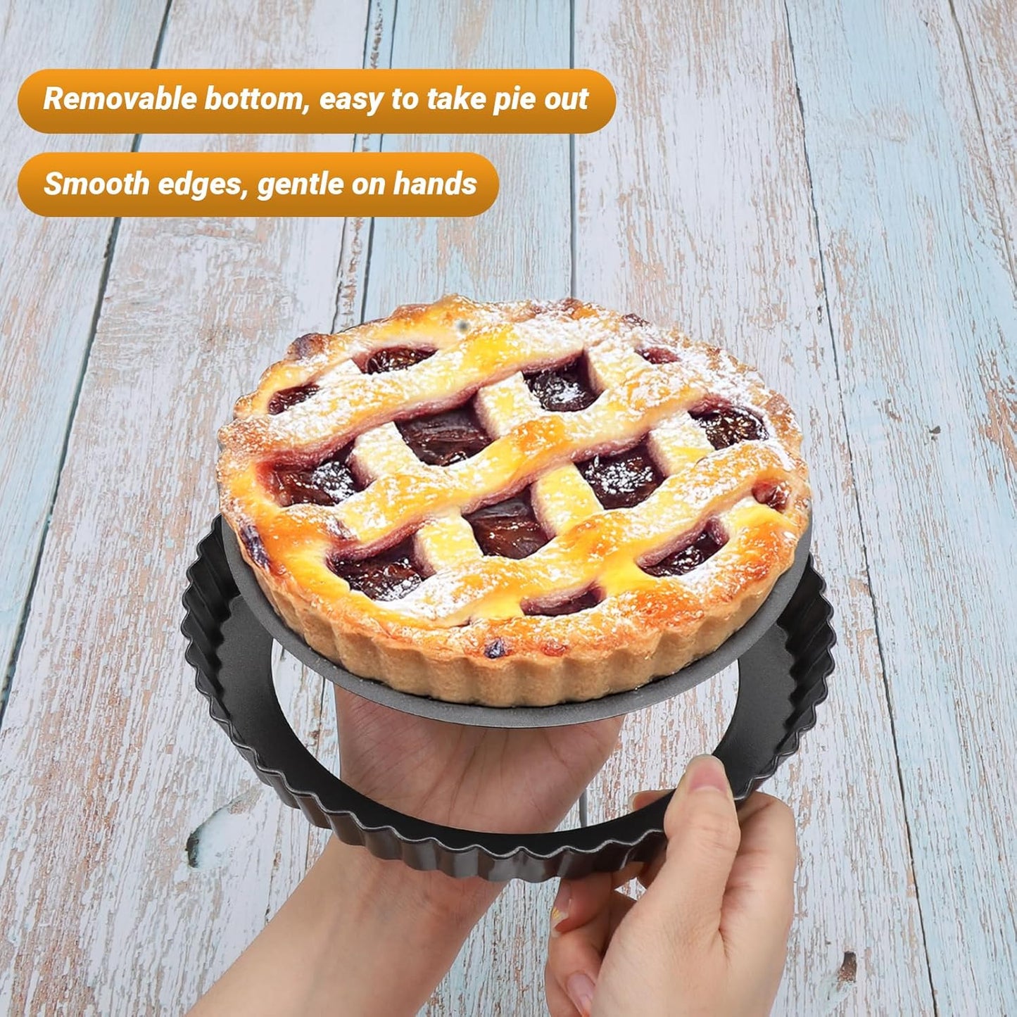 Beasea Mini Tart Pans for Baking, 2pcs 8 Inch Tart Pan with Removable Bottom Small Non Stick Carbon Steel Quiche Pie Pans for Oven Baking