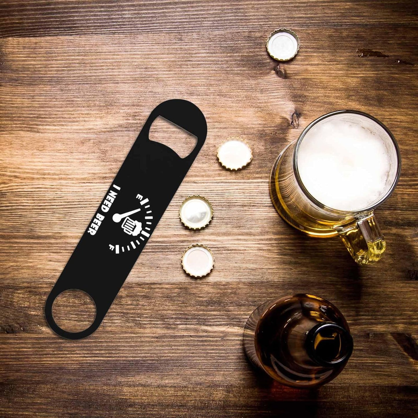 I Need Beer Stainless Steel Bottle Opener Beer Fuel Design Lnspirational Black Flat Beer Bottle Opener Keychain for Home Kitchen Bar Restaurant Party Birthday Gift