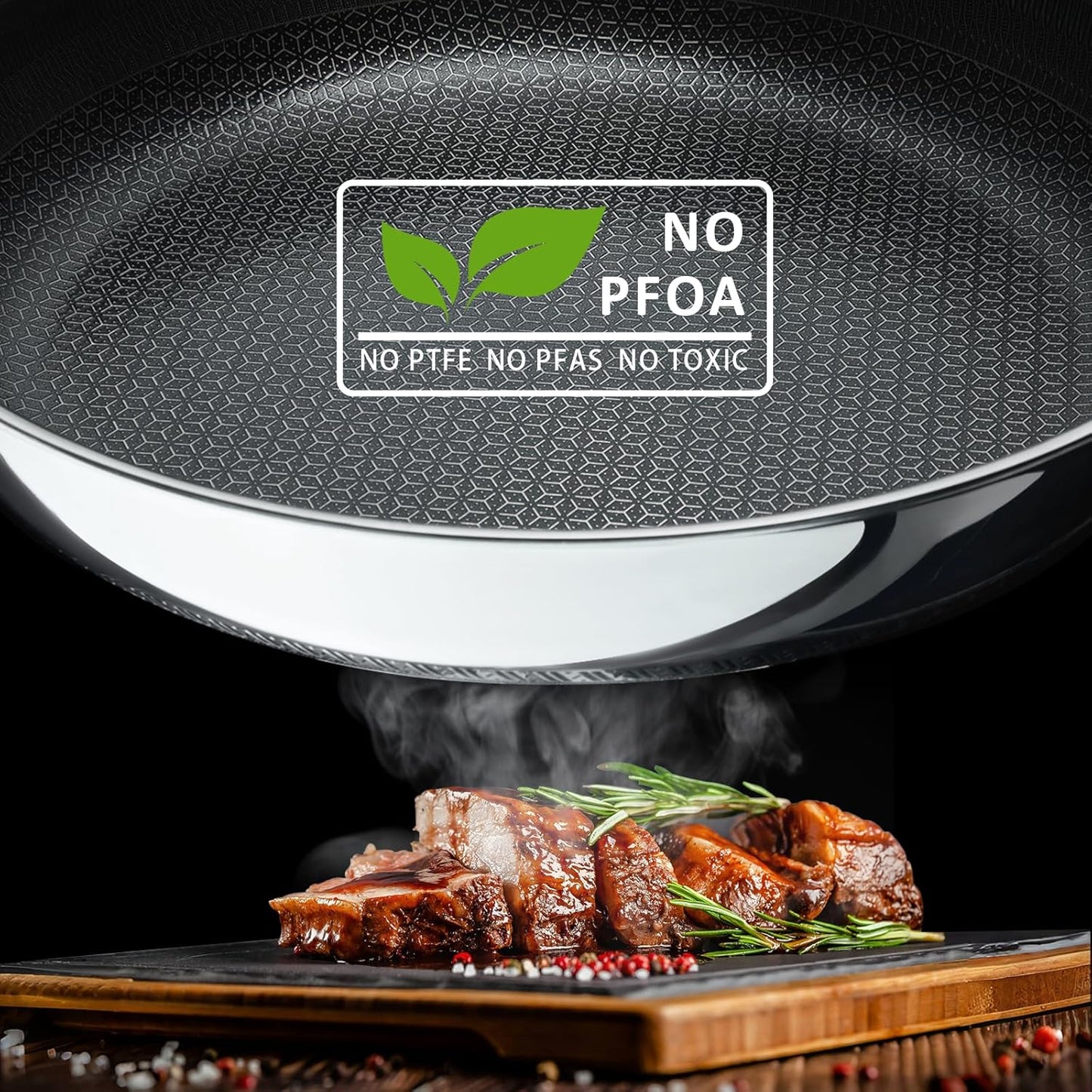 9.5" Non Stick Frying Pans, Hybrid Ceramic Stainless Steel Pan, Skillet with Stay-Cool Handle, Non Toxic, PFAS PFOA PTFE Free, Dishwasher & Oven Safe, Induction, Compatible with All Cooktops