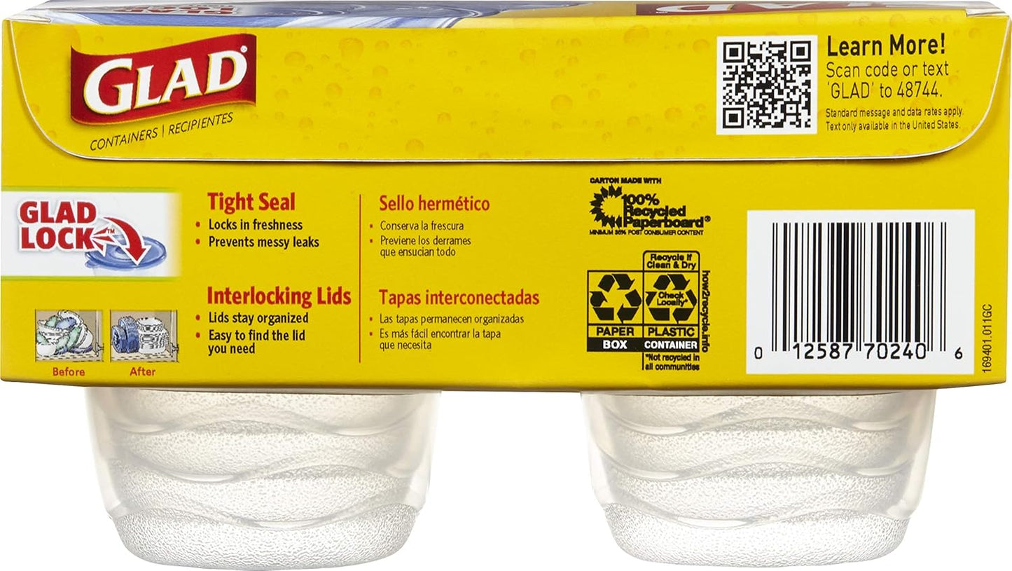 Glad GladWare Mini Round Food Storage Containers - Small Meal Container Holds up to 4 Ounces of Food - Lock Tight Seal, 8 Count - 12 Pack