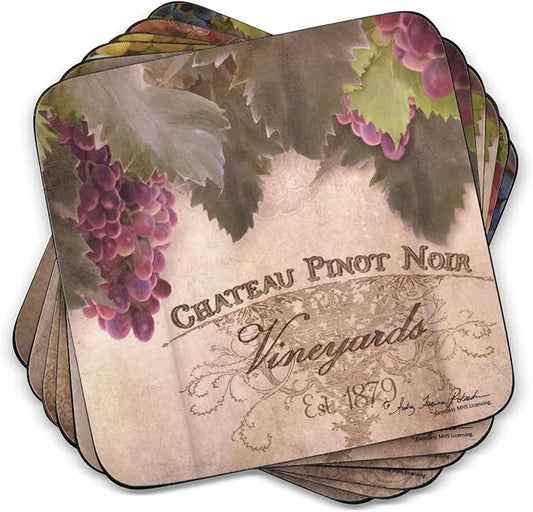 Pimpernel Portmeirion Toscana Coasters, Set of 4 – 4.25" Cork-Backed Boards Featuring Grape Artwork, Heat & Stain Resistant Lacquer Finish, Decorative Drink Mats for Wine Lovers & Coffee Tables