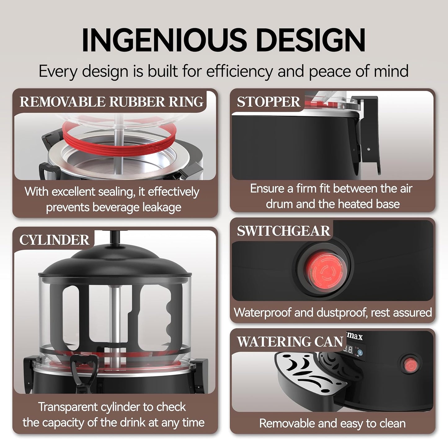 Commercial Hot Chocolate Machine 86-194℉ Intelligent temperature control hot chocolate maker, hot beverage dispenser for Chocolate Drink, Cocoa, Milk, Coffee, Juice