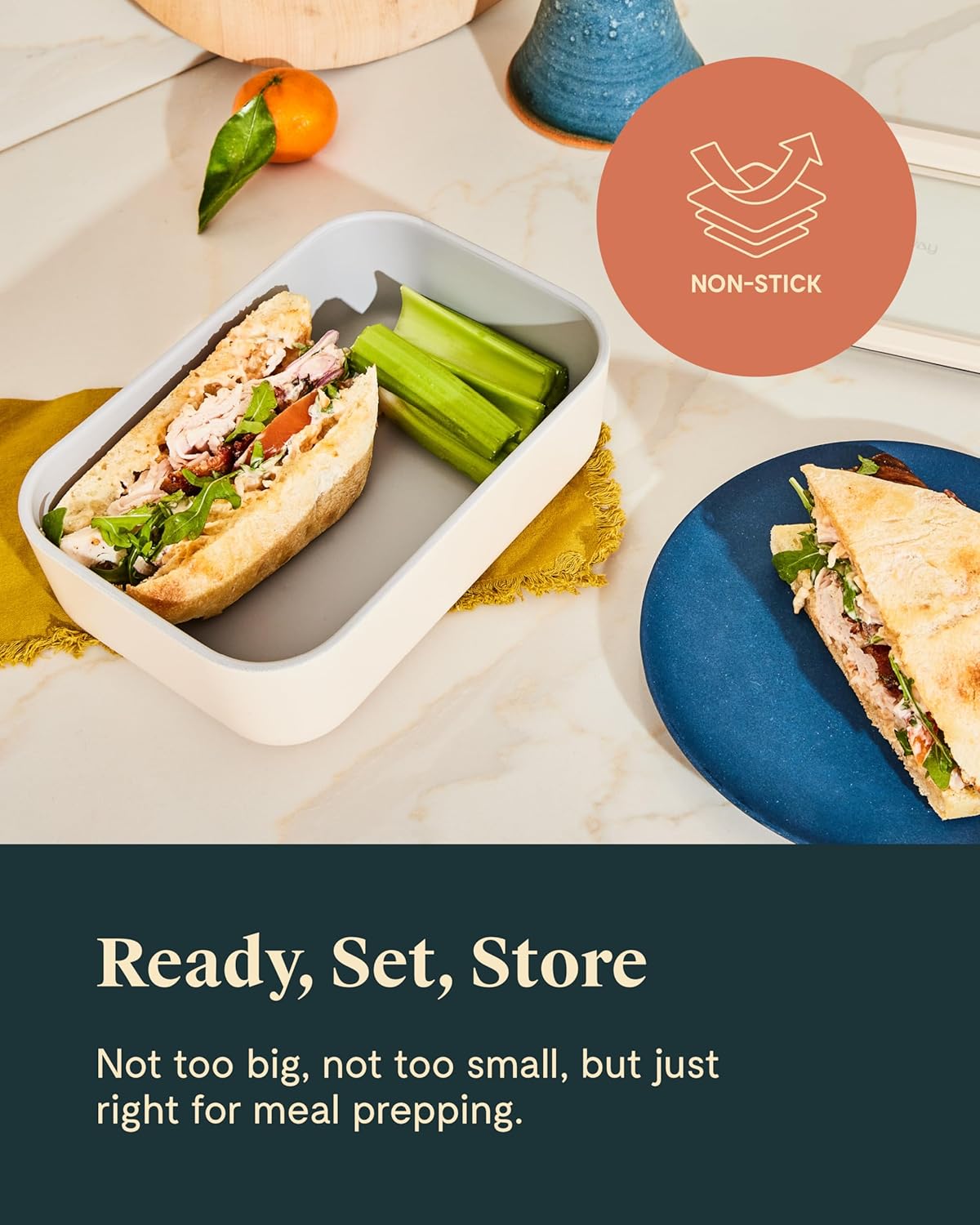 Caraway 6pc Glass Food Storage Set – 6.6 Cup Food Containers (6) - Ceramic Coated - Non Toxic, Non Stick with Lids - Microwave Safe - Gray