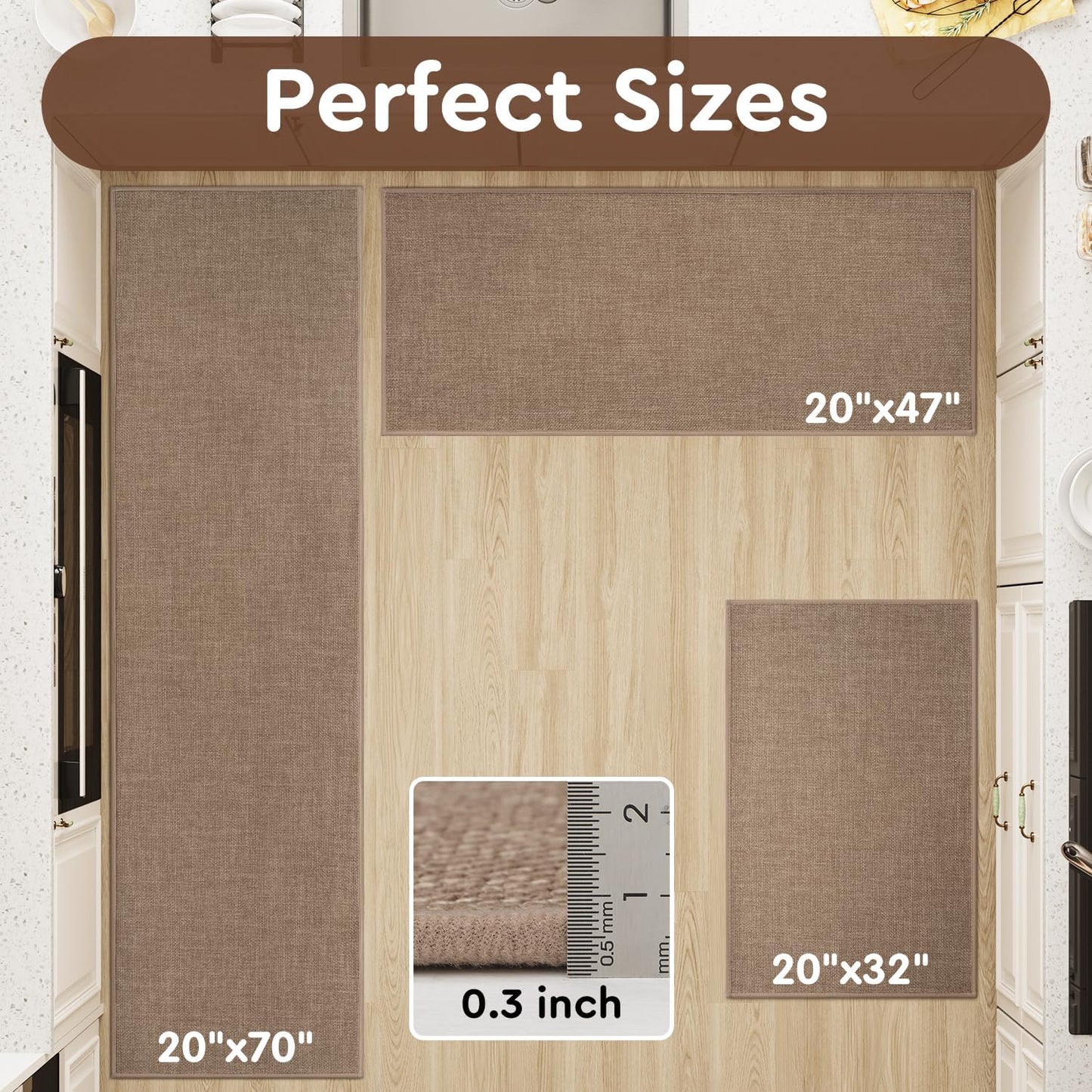 tchdio Kitchen Mats for Floor, Rubber Backed Kitchen Rugs Non Slip Washable, Superior Absorbent Kitchen Runner Rug Easy to Clean, Comfort Kitchen Floor Mat Front of Sink (Tan, 20" × 32")