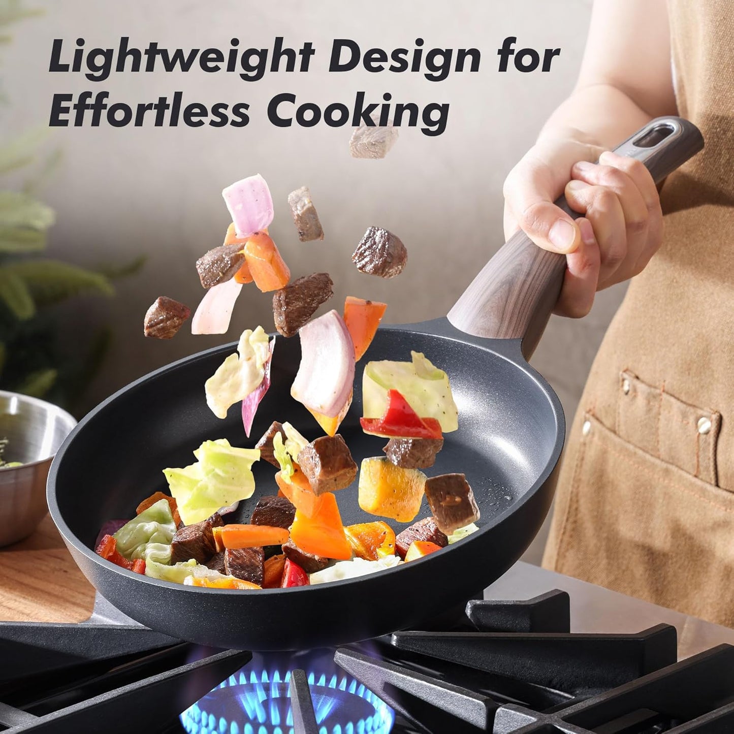 SENSARTE Nonstick Frying Pan Skillet with Lid 9.5Inch Non Stick Omelette Pans, Healthy Kitchen Cooking Chef's Pan with Cover, Free of Intentionally Added PFOA/PFOS, Induction Compatible, Black