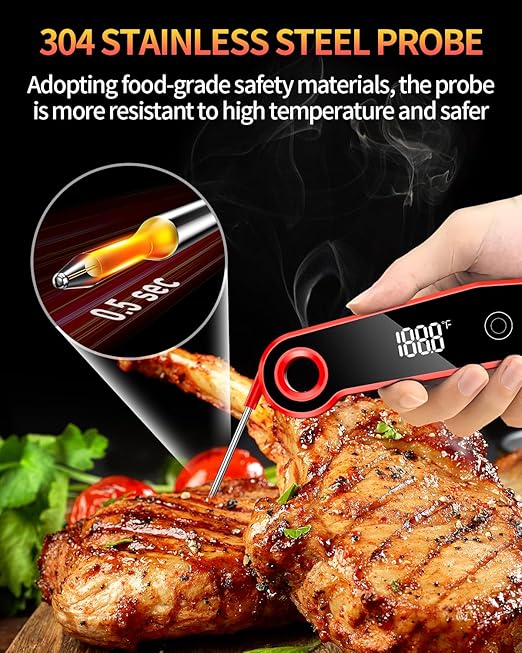 2026 Upgrade Meat Thermometer Digital for Cooking, 0.5s Instant Read Food Thermometer, ±0.5 ℉ Accuracy Kitchen Thermometer, Large LED Display, IP67 Waterproof for Grill, BBQ, Oven, Brewing, Baking