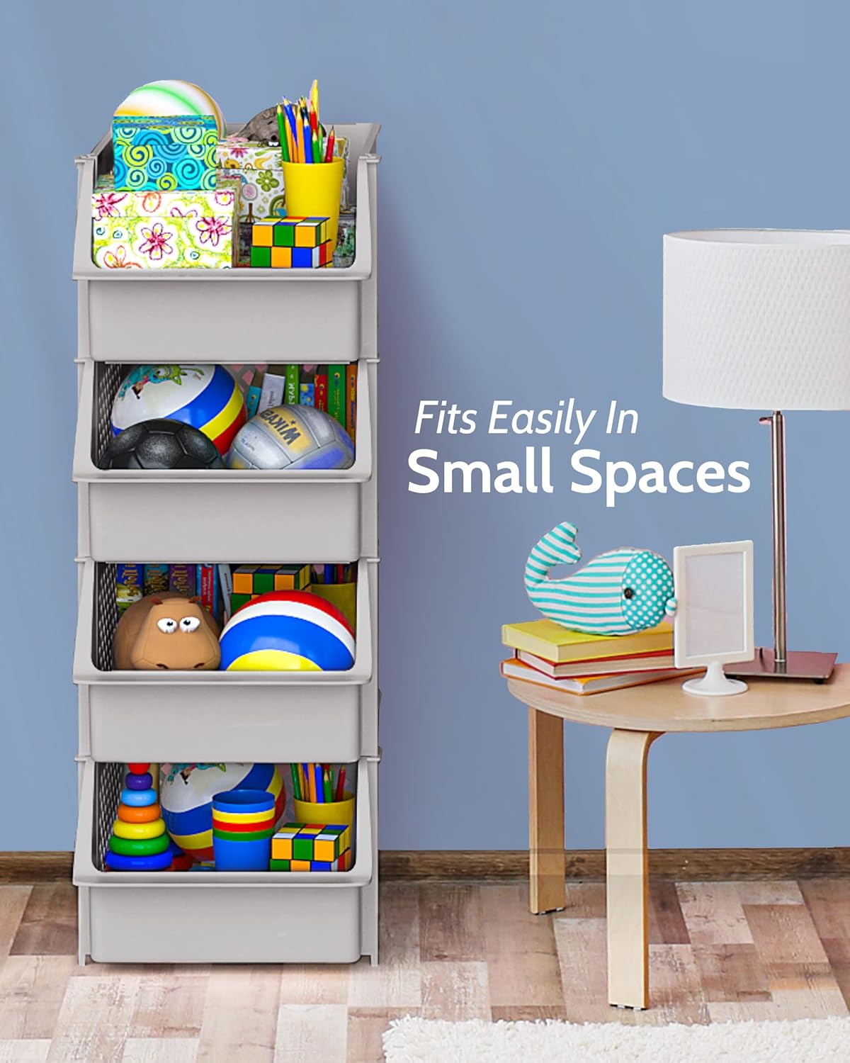 TidyFriend Stackable Storage Bins for Pantry, 4 Pack Stackable Bins For Organizing Food, Kitchen, and Bathroom Essentials (Light Grey)