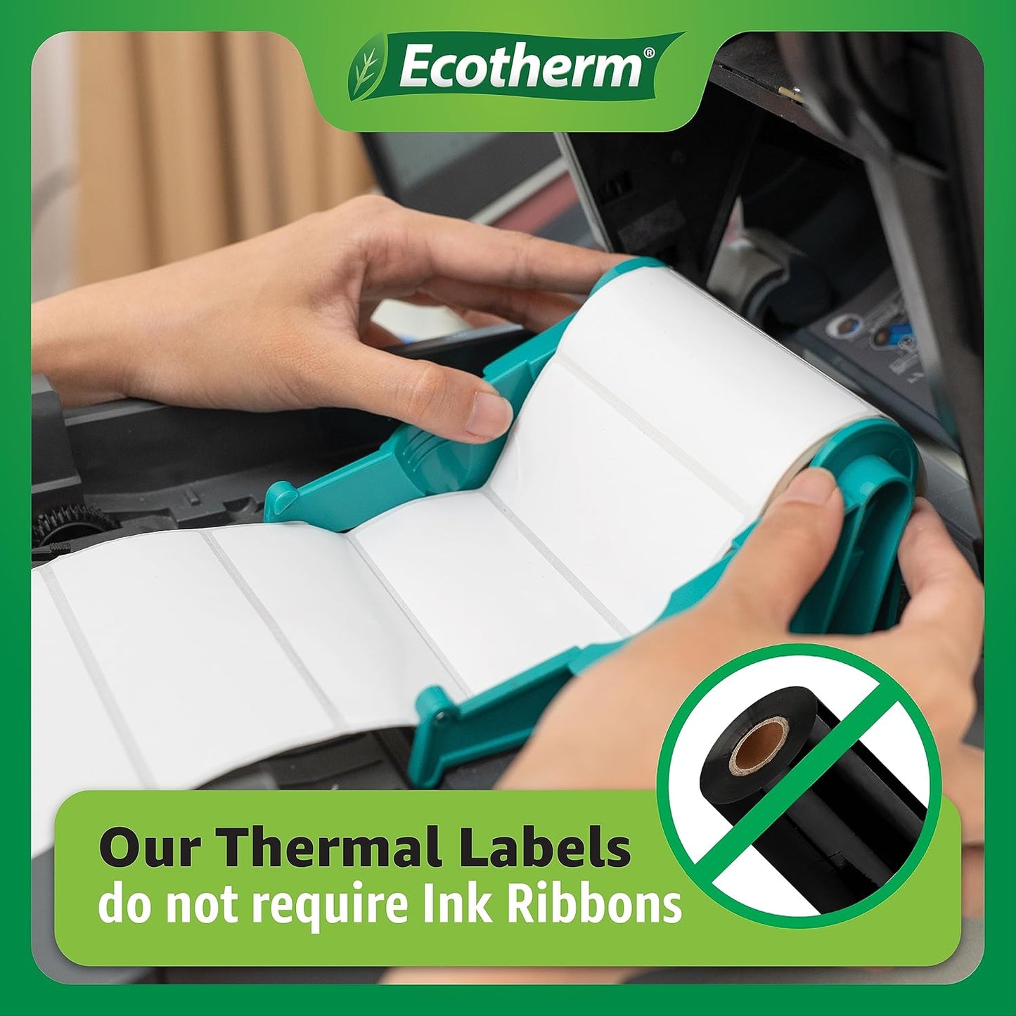 2.25" x 2.5" Thermal Labels | 4 Rolls | 2400 Labels | fits Zebra, Munbyn, Rollo, Godex, Arkscan, iDPRT, Offnova Thermal Label Printers and More | Blank White Adhesive Stickers by Ecotherm