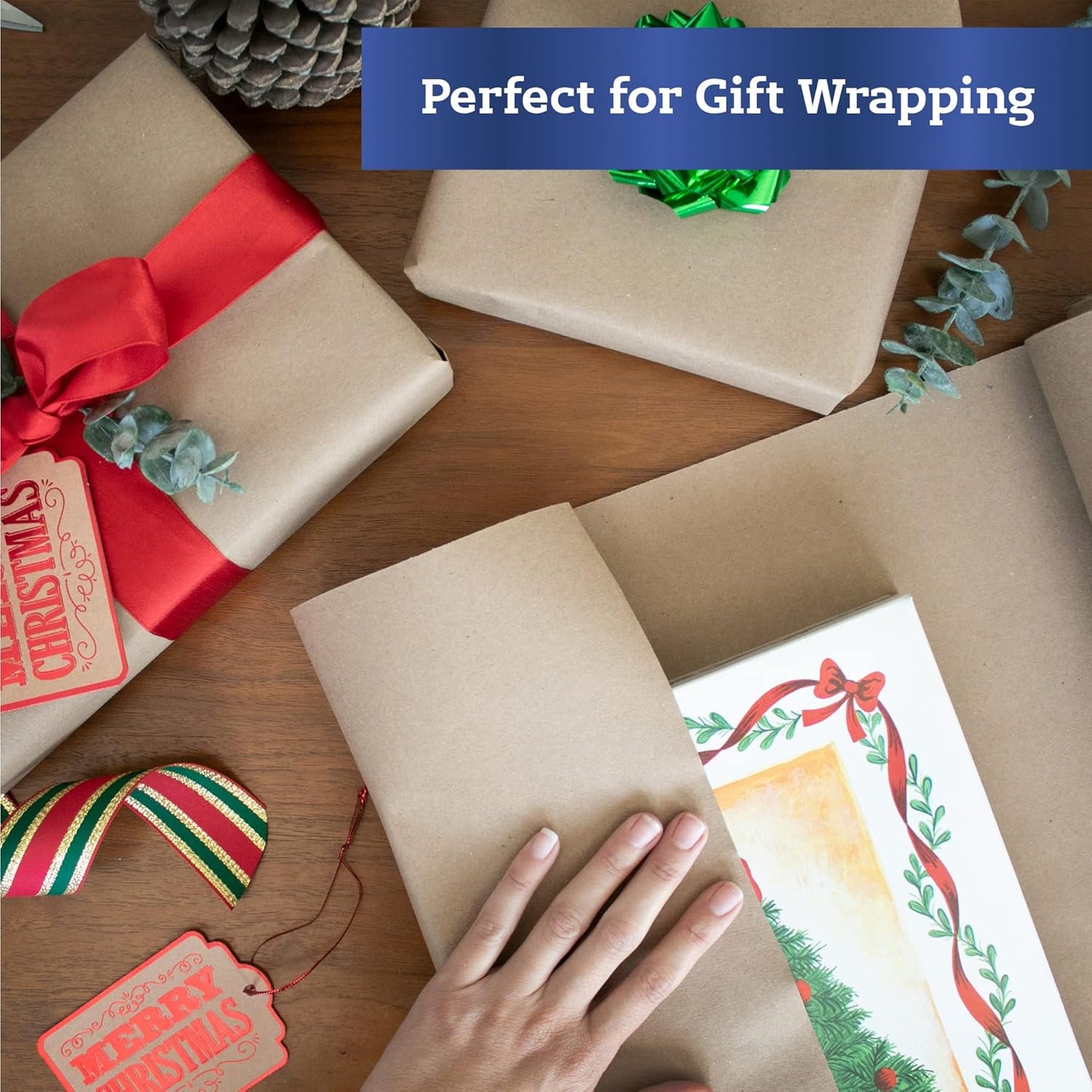 FIESTA WRAPS Brown Kraft Paper Roll 17.5 in x 1800 in (150 ft) Made in The USA - Brown Wrapping Paper Roll - Kraft Table Runner - Papel Craft